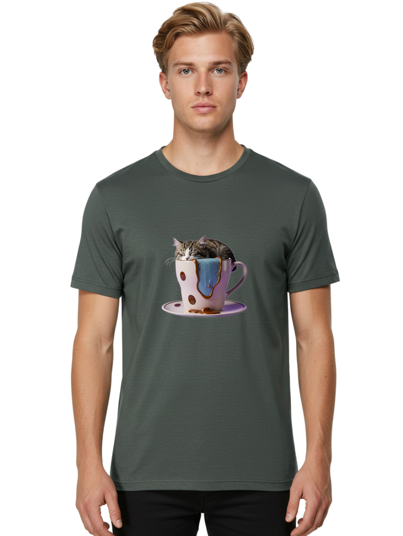 Cat-In-Tea-Cup-2 Men'S Graphic Tee, 100% Cotton, Comfortable Casual Summer Wear, Machine Washable, Vintage Camera, Old Camera, Antique Camera, Black Camera, Classic Photography, Photography Equipment, Nostalgic Device, Film Camera, Camera Art Bak210