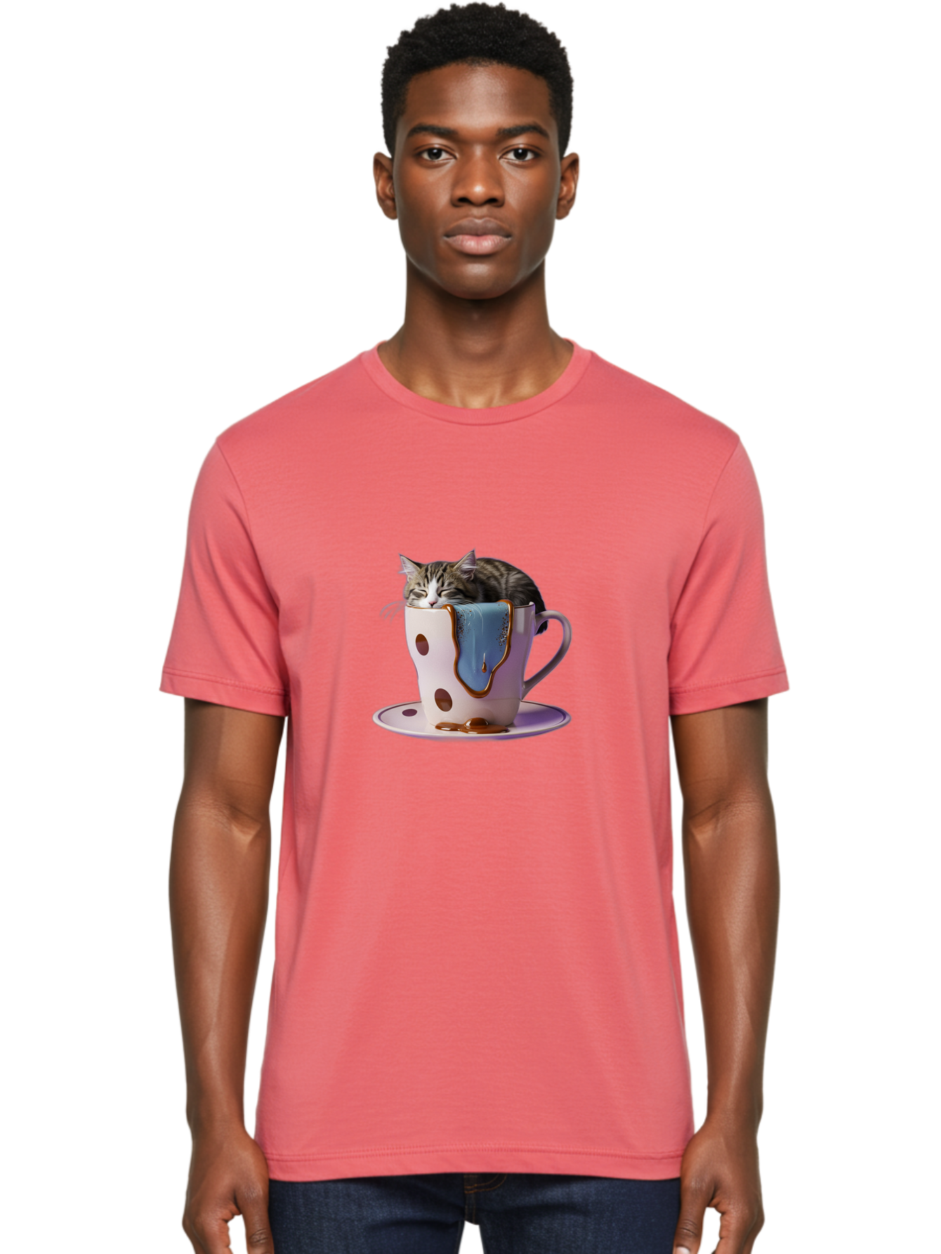 Cat-In-Tea-Cup-2 Men'S Graphic Tee, 100% Cotton, Comfortable Casual Summer Wear, Machine Washable, Vintage Camera, Old Camera, Antique Camera, Black Camera, Classic Photography, Photography Equipment, Nostalgic Device, Film Camera, Camera Art Bak210