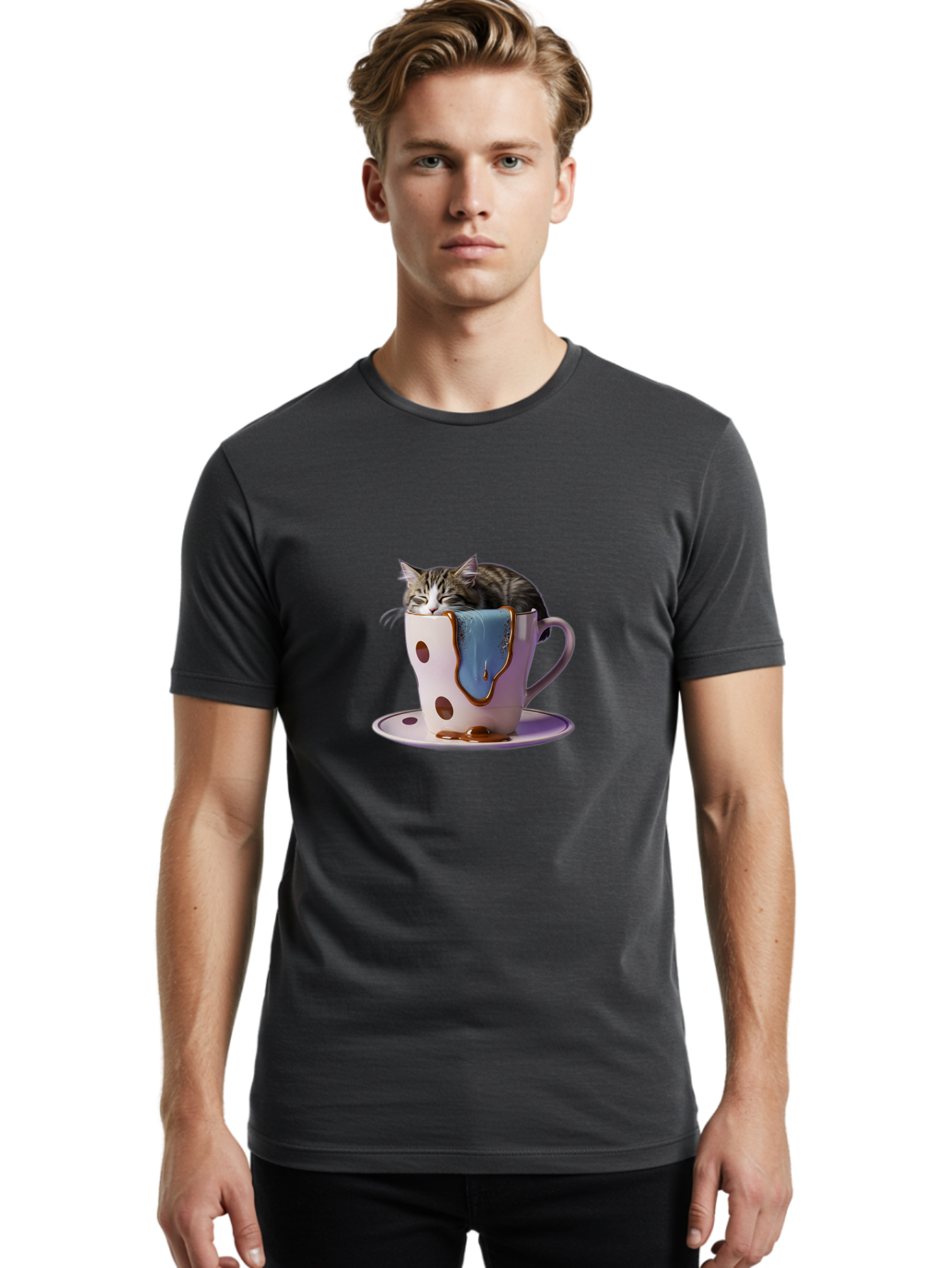 Cat-In-Tea-Cup-2 Men'S Graphic Tee, 100% Cotton, Comfortable Casual Summer Wear, Machine Washable, Vintage Camera, Old Camera, Antique Camera, Black Camera, Classic Photography, Photography Equipment, Nostalgic Device, Film Camera, Camera Art Bak210
