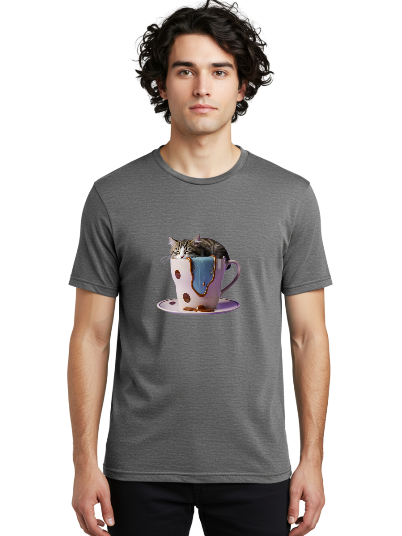 Cat-In-Tea-Cup-2 Men'S Graphic Tee, 100% Cotton, Comfortable Casual Summer Wear, Machine Washable, Vintage Camera, Old Camera, Antique Camera, Black Camera, Classic Photography, Photography Equipment, Nostalgic Device, Film Camera, Camera Art Bak210
