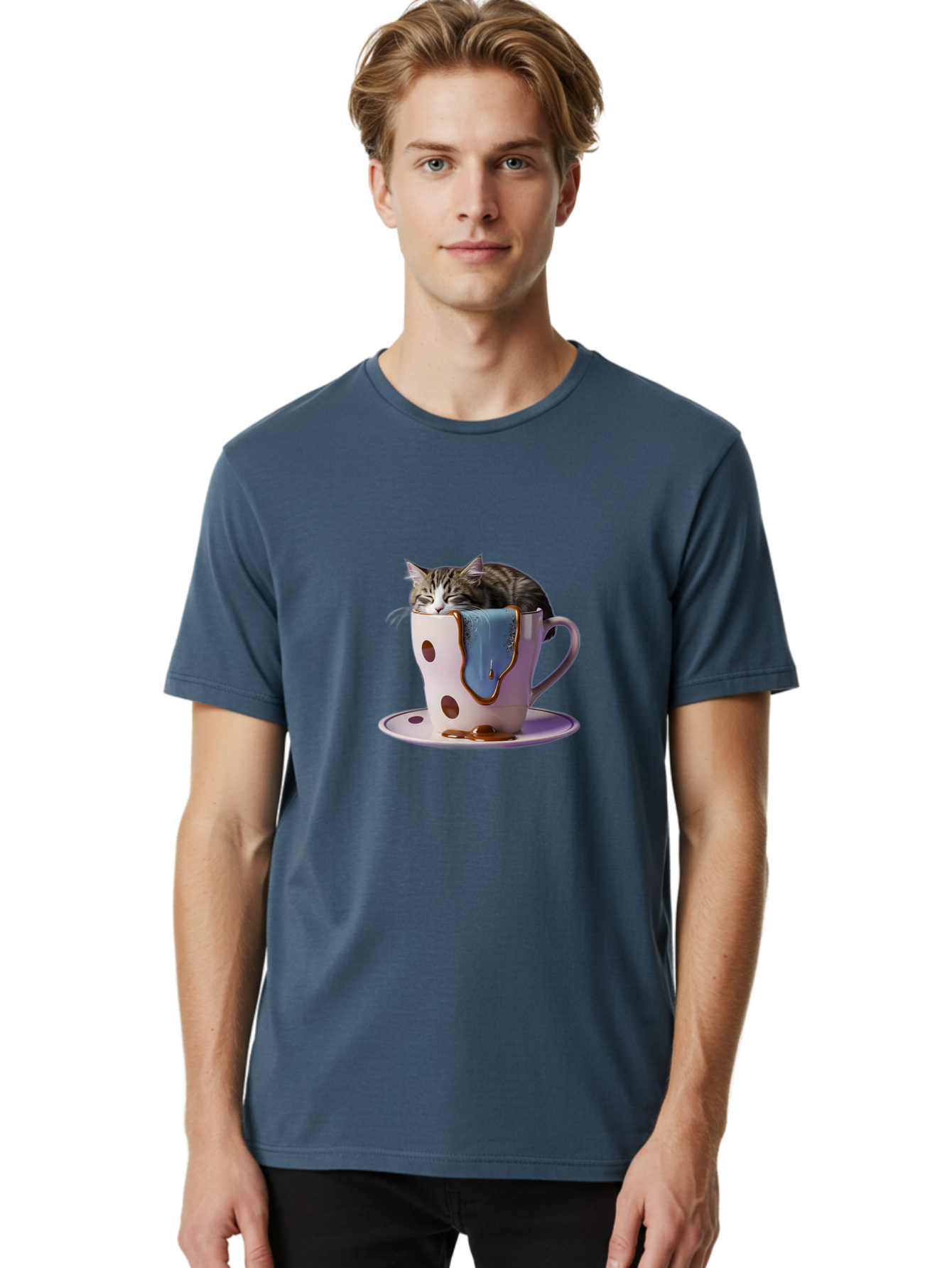 Cat-In-Tea-Cup-2 Men'S Graphic Tee, 100% Cotton, Comfortable Casual Summer Wear, Machine Washable, Vintage Camera, Old Camera, Antique Camera, Black Camera, Classic Photography, Photography Equipment, Nostalgic Device, Film Camera, Camera Art Bak210