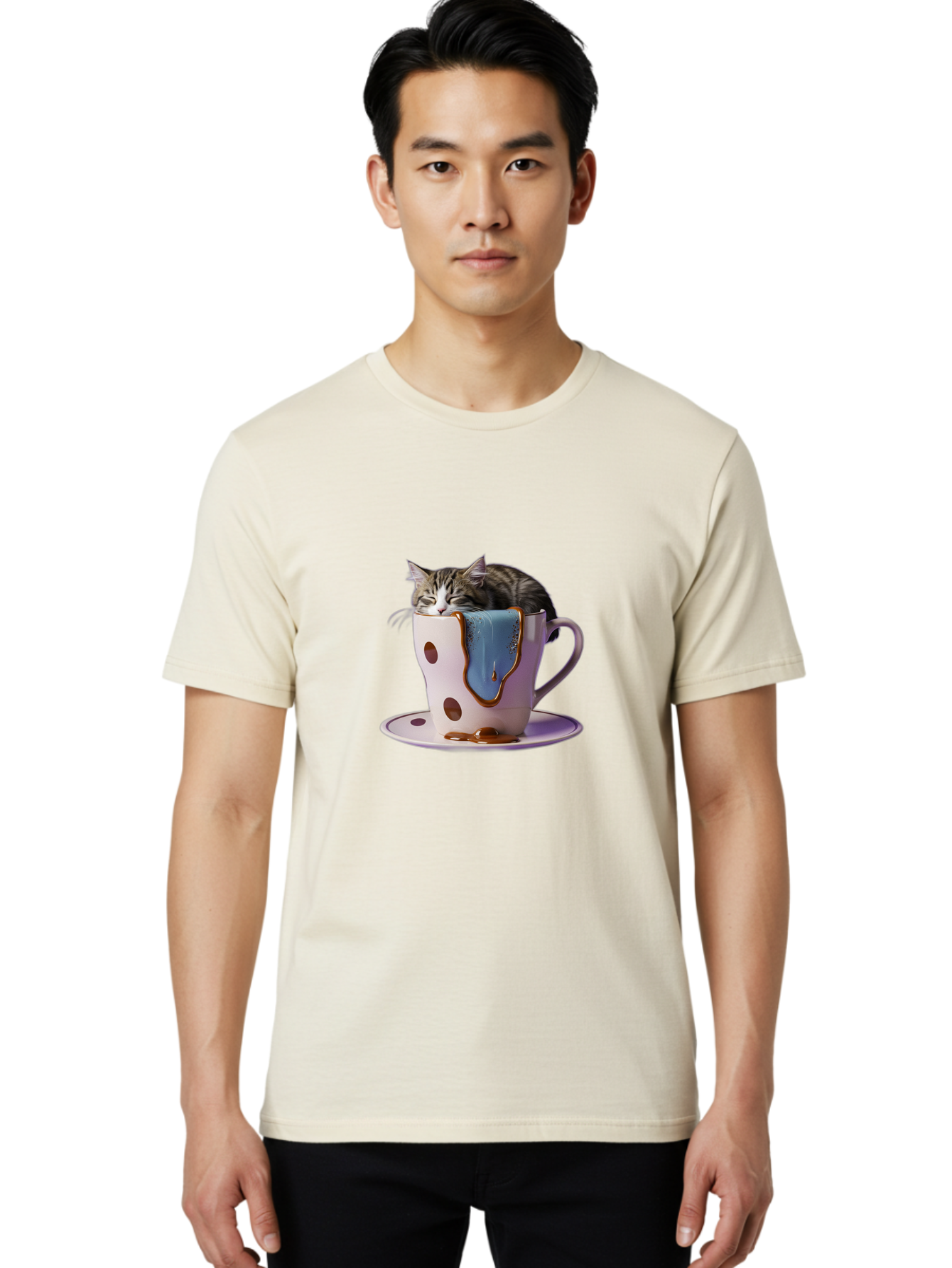 Cat-In-Tea-Cup-2 Men'S Graphic Tee, 100% Cotton, Comfortable Casual Summer Wear, Machine Washable, Vintage Camera, Old Camera, Antique Camera, Black Camera, Classic Photography, Photography Equipment, Nostalgic Device, Film Camera, Camera Art Bak210