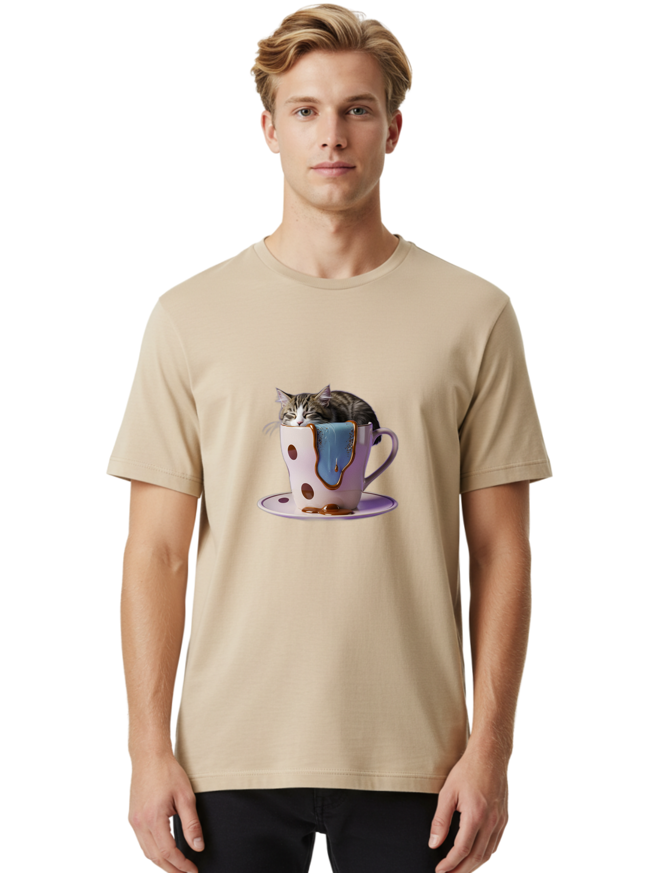 Cat-In-Tea-Cup-2 Men'S Graphic Tee, 100% Cotton, Comfortable Casual Summer Wear, Machine Washable, Vintage Camera, Old Camera, Antique Camera, Black Camera, Classic Photography, Photography Equipment, Nostalgic Device, Film Camera, Camera Art Bak210