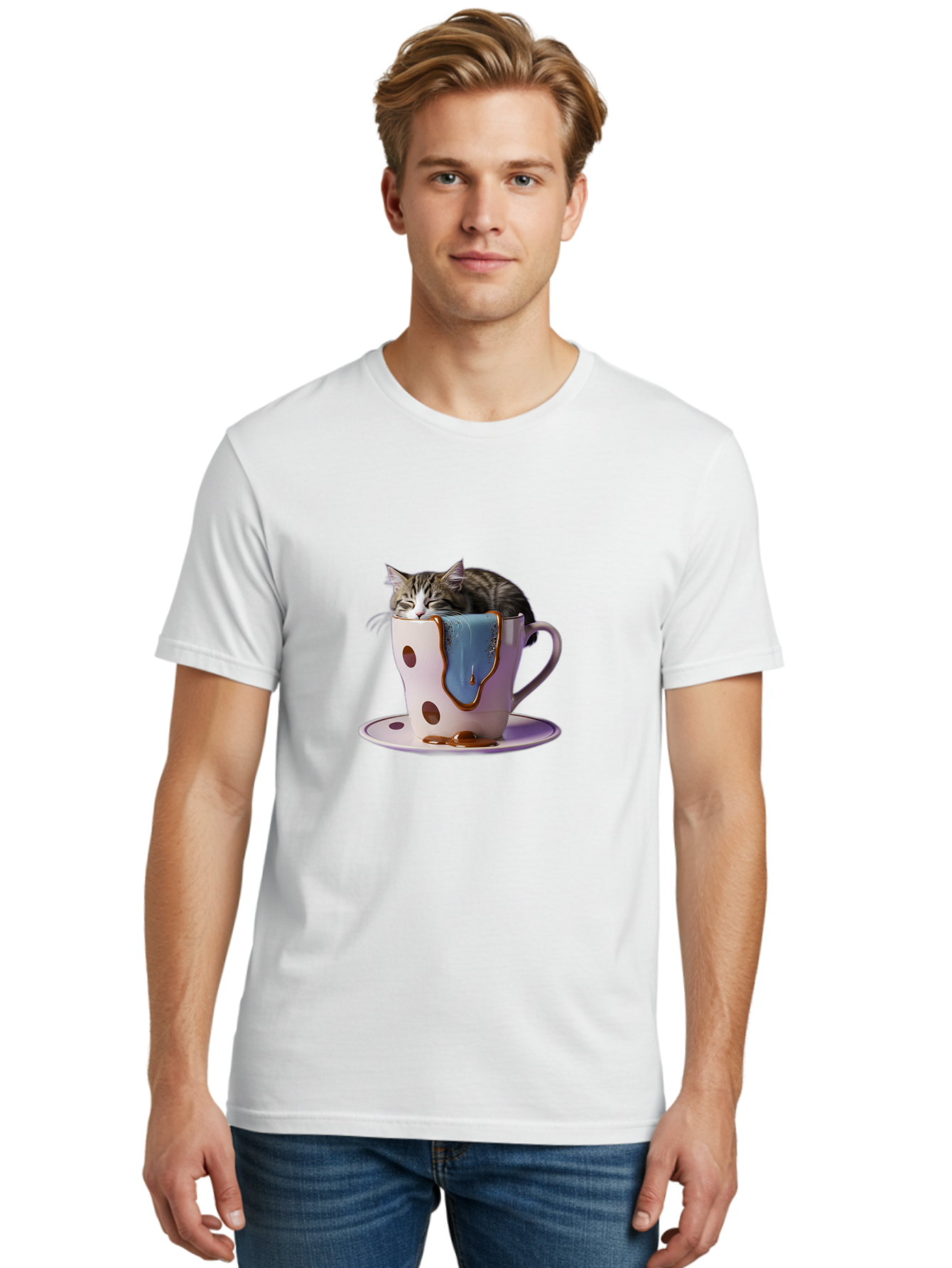 Cat-In-Tea-Cup-2 Men'S Graphic Tee, 100% Cotton, Comfortable Casual Summer Wear, Machine Washable, Vintage Camera, Old Camera, Antique Camera, Black Camera, Classic Photography, Photography Equipment, Nostalgic Device, Film Camera, Camera Art Bak210