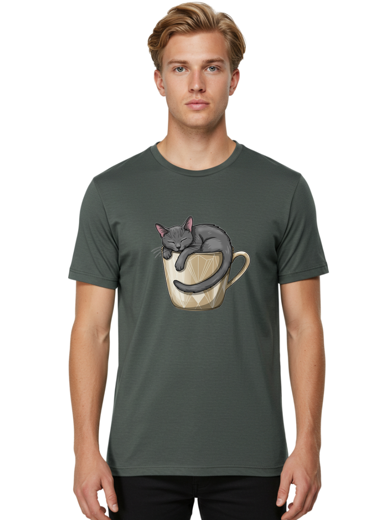 Cat-In-Tea-Cup Men'S Graphic Tee, 100% Cotton, Comfortable Casual Summer Wear, Machine Washable, Vintage Camera, Old Camera, Antique Camera, Black Camera, Classic Photography, Photography Equipment, Nostalgic Device, Film Camera, Camera Art Bak211