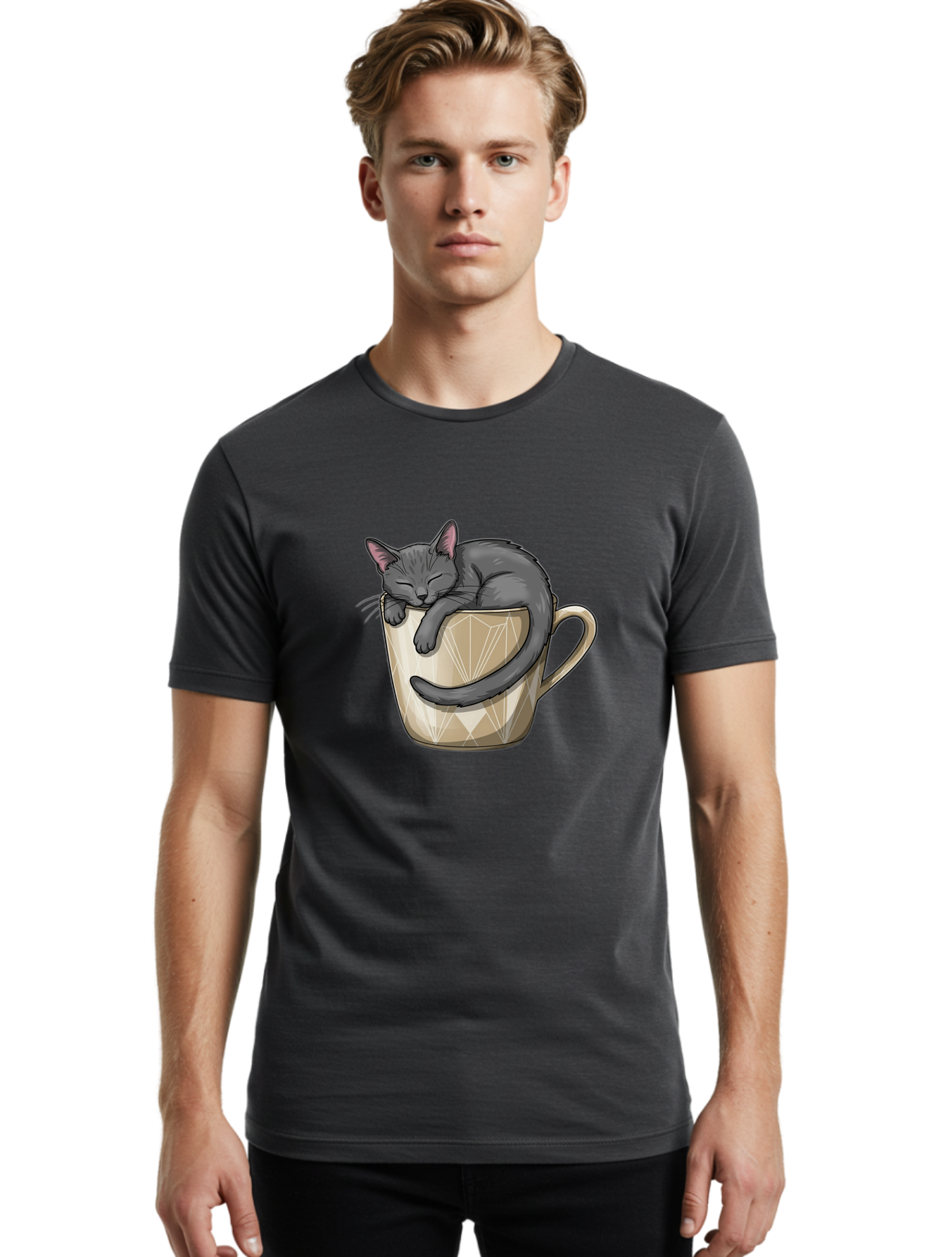 Cat-In-Tea-Cup Men'S Graphic Tee, 100% Cotton, Comfortable Casual Summer Wear, Machine Washable, Vintage Camera, Old Camera, Antique Camera, Black Camera, Classic Photography, Photography Equipment, Nostalgic Device, Film Camera, Camera Art Bak211