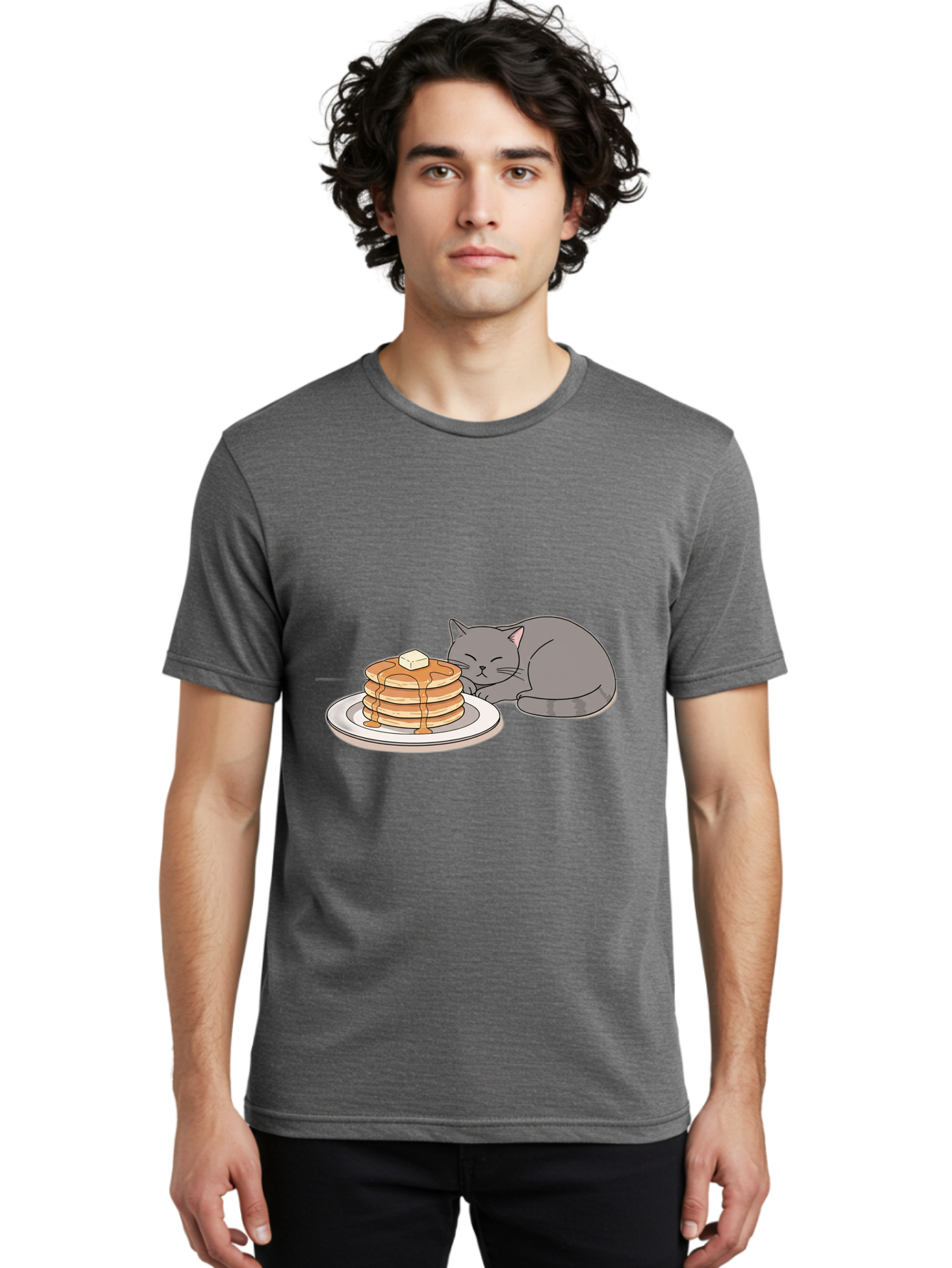 Cat-Sleeping-Next-To-Pancakes-1 Men'S Graphic Tee, 100% Cotton, Comfortable Casual Summer Wear, Machine Washable, Vintage Camera, Old Camera, Antique Camera, Black Camera, Classic Photography, Photography Equipment, Nostalgic Device, Bak218