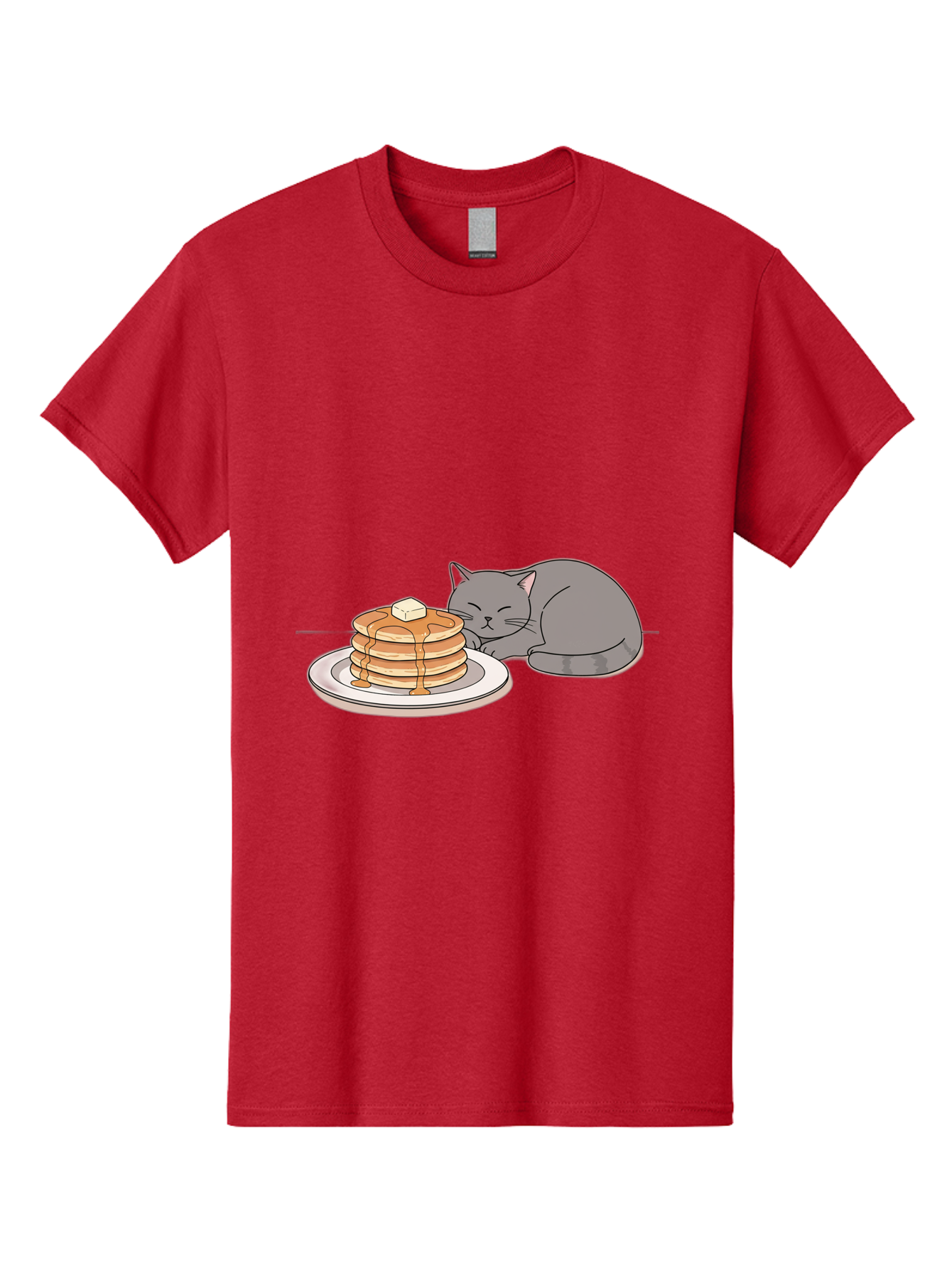 Cat-Sleeping-Next-To-Pancakes-1 Men'S Graphic Tee, 100% Cotton, Comfortable Casual Summer Wear, Machine Washable, Vintage Camera, Old Camera, Antique Camera, Black Camera, Classic Photography, Photography Equipment, Nostalgic Device, Bak218