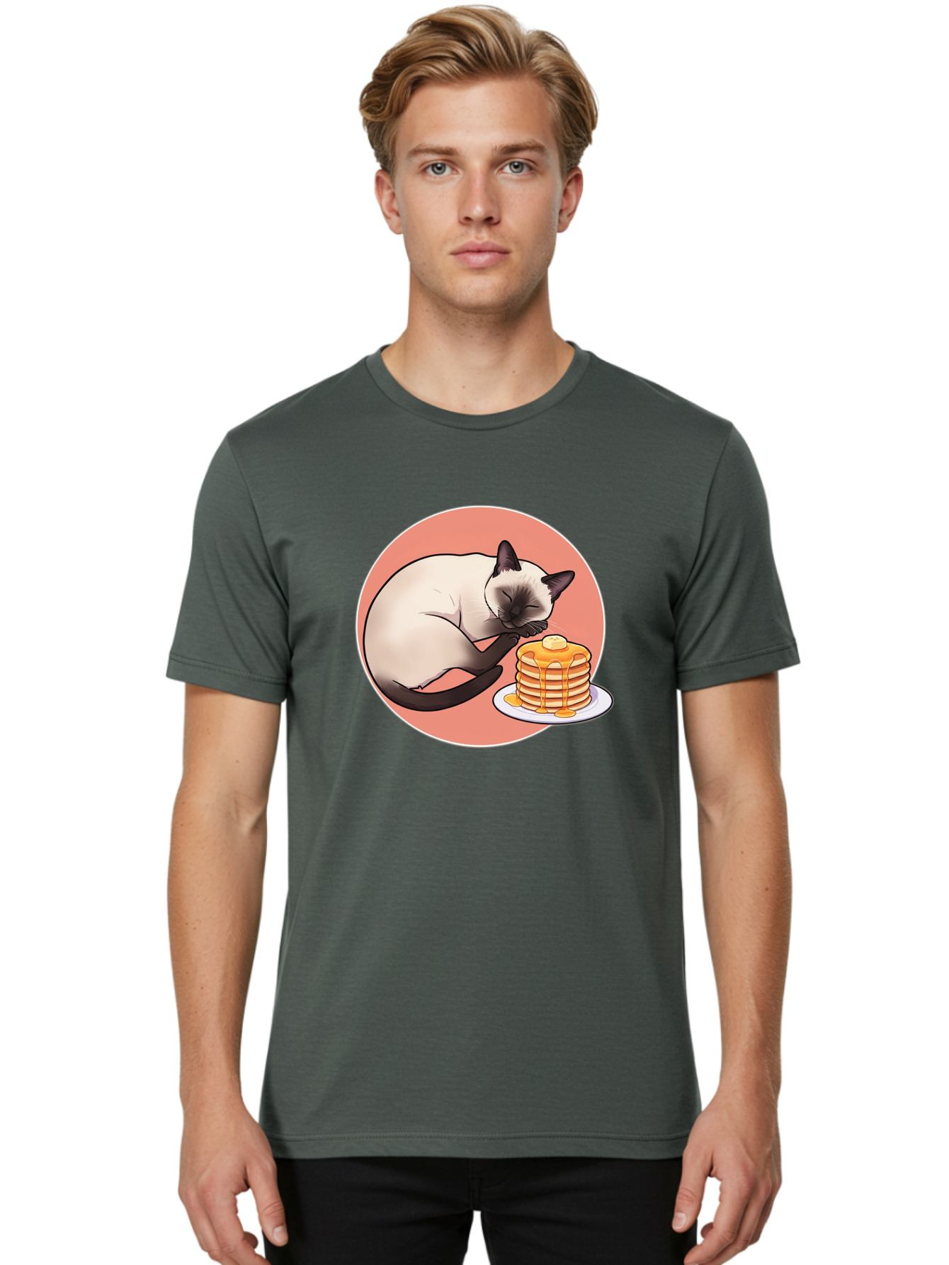 Cat-Sleeping-Next-To-Pancakes Men'S Graphic Tee, 100% Cotton, Comfortable Casual Summer Wear, Machine Washable, Vintage Camera, Old Camera, Antique Camera, Black Camera, Classic Photography, Photography Equipment, Nostalgic Device, Bak219