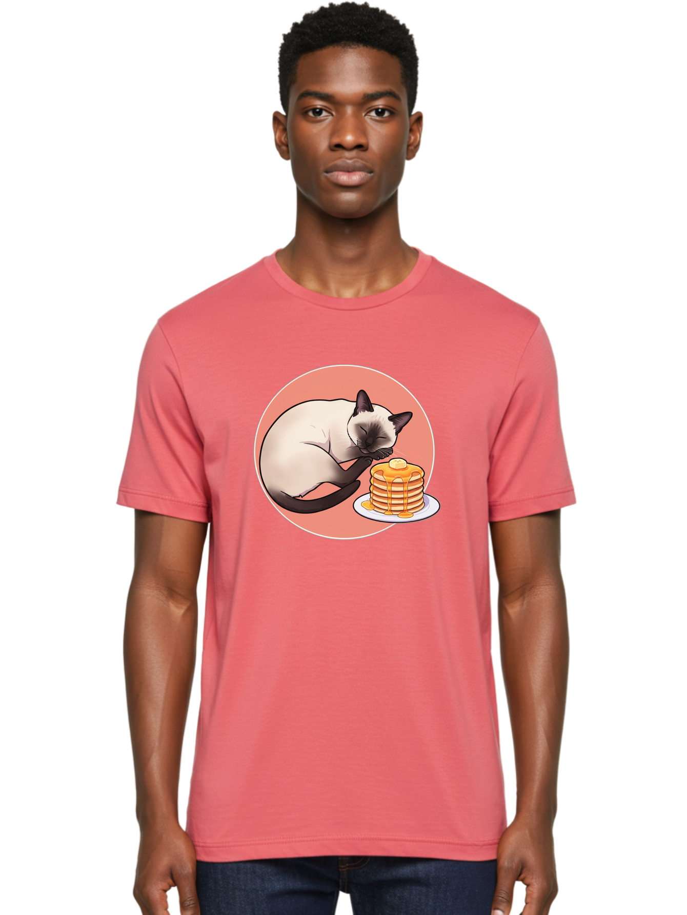Cat-Sleeping-Next-To-Pancakes Men'S Graphic Tee, 100% Cotton, Comfortable Casual Summer Wear, Machine Washable, Vintage Camera, Old Camera, Antique Camera, Black Camera, Classic Photography, Photography Equipment, Nostalgic Device, Bak219