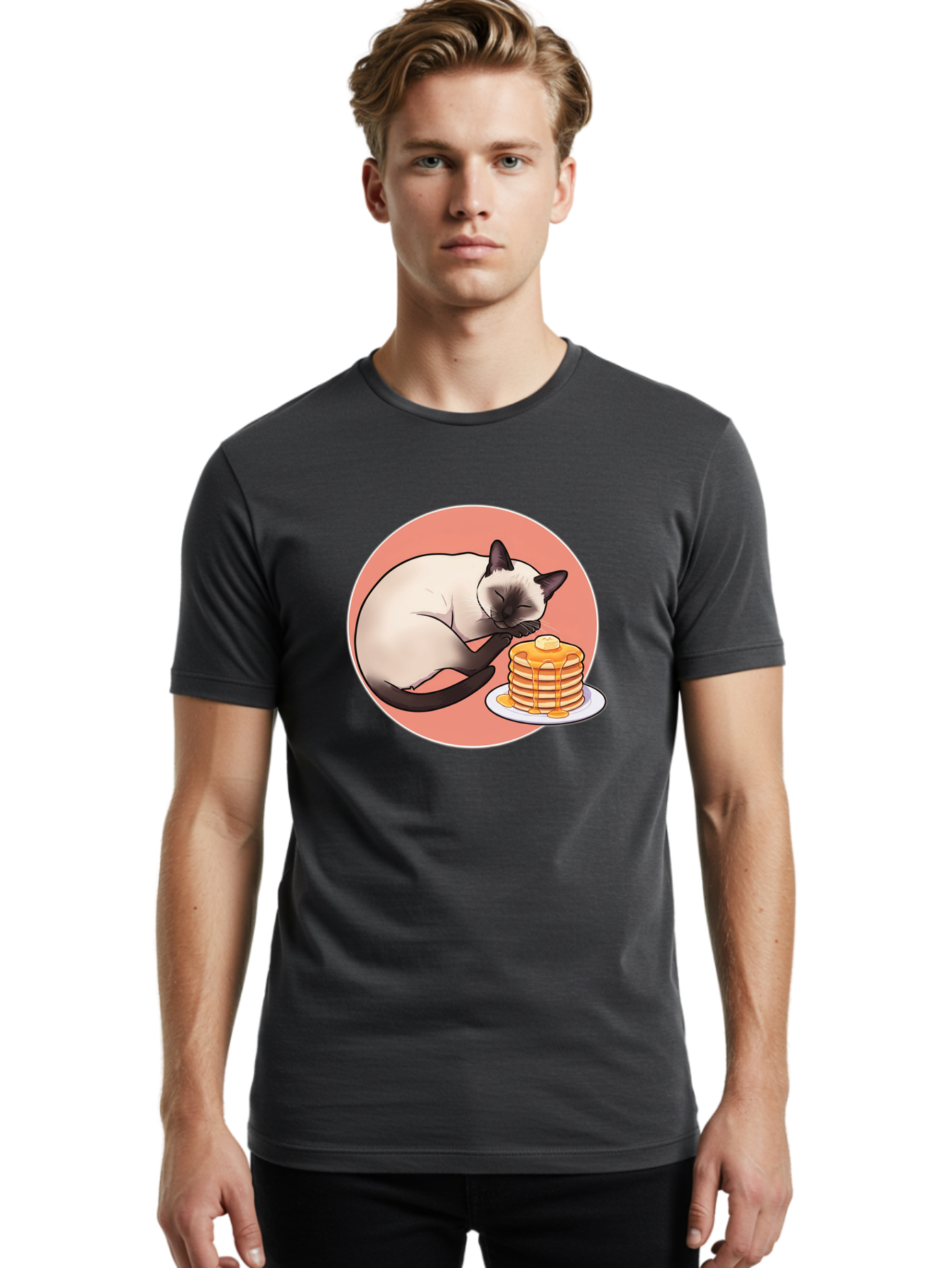 Cat-Sleeping-Next-To-Pancakes Men'S Graphic Tee, 100% Cotton, Comfortable Casual Summer Wear, Machine Washable, Vintage Camera, Old Camera, Antique Camera, Black Camera, Classic Photography, Photography Equipment, Nostalgic Device, Bak219
