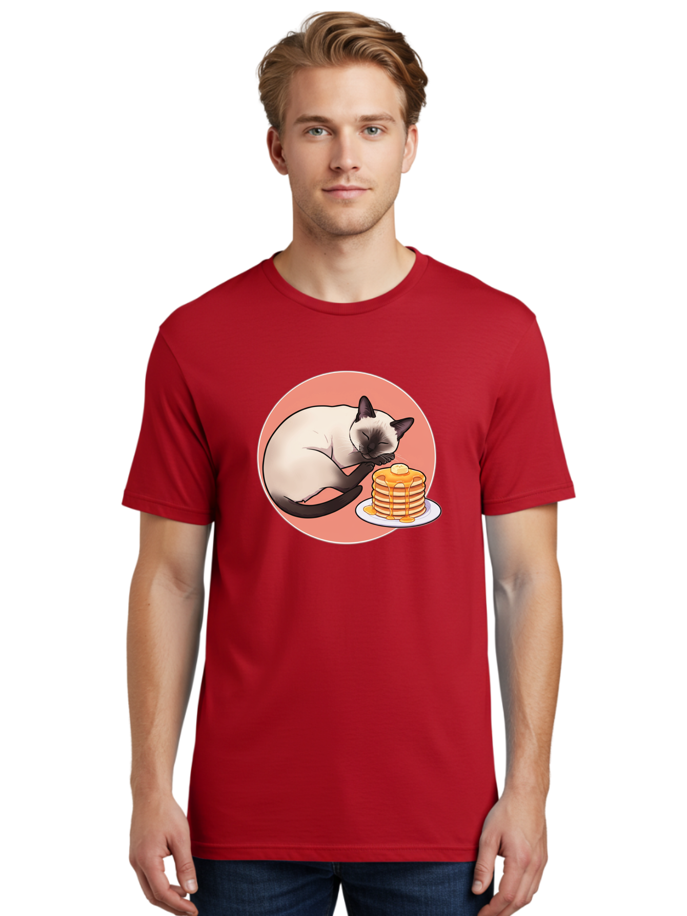 Cat-Sleeping-Next-To-Pancakes Men'S Graphic Tee, 100% Cotton, Comfortable Casual Summer Wear, Machine Washable, Vintage Camera, Old Camera, Antique Camera, Black Camera, Classic Photography, Photography Equipment, Nostalgic Device, Bak219