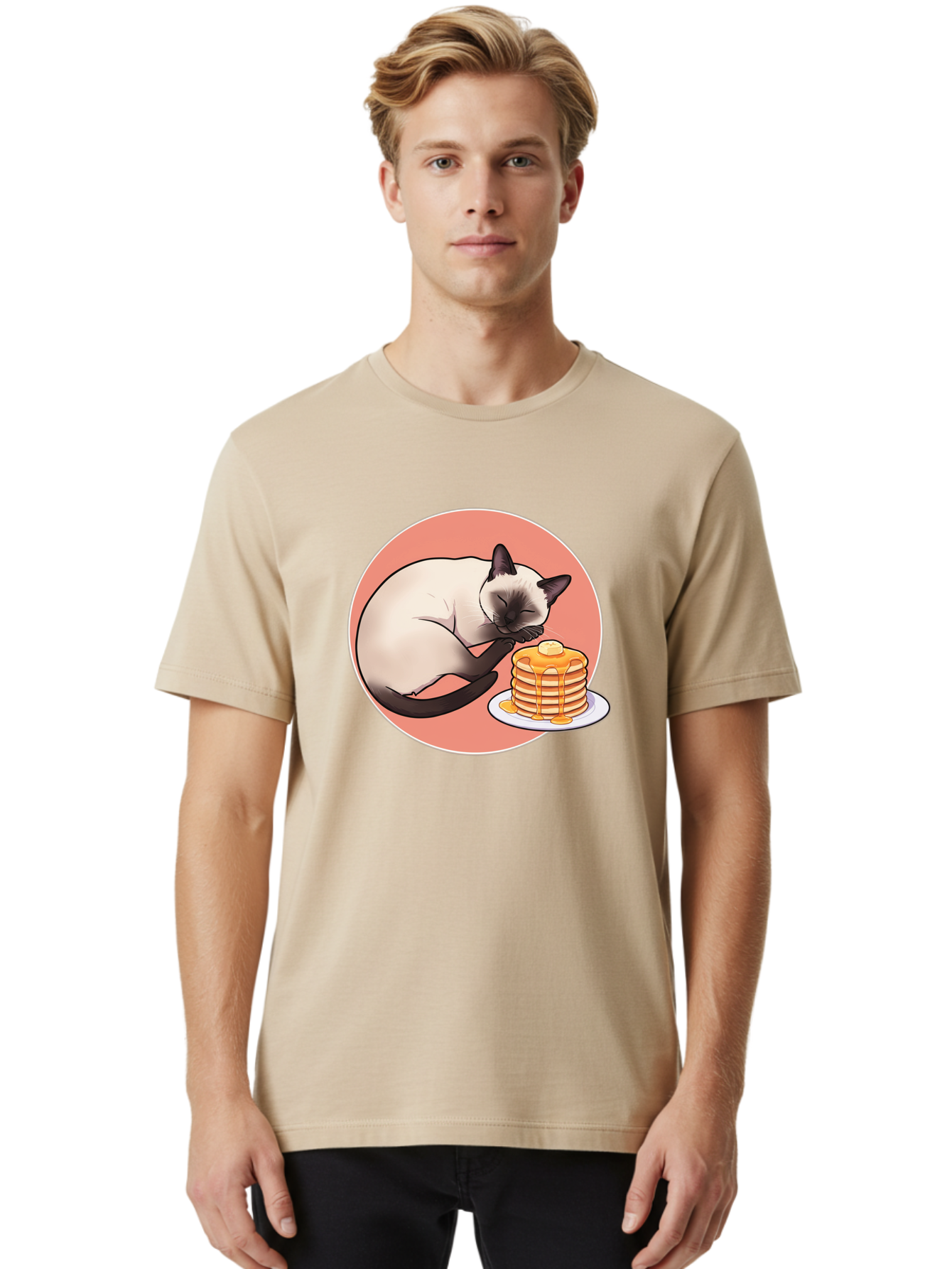 Cat-Sleeping-Next-To-Pancakes Men'S Graphic Tee, 100% Cotton, Comfortable Casual Summer Wear, Machine Washable, Vintage Camera, Old Camera, Antique Camera, Black Camera, Classic Photography, Photography Equipment, Nostalgic Device, Bak219
