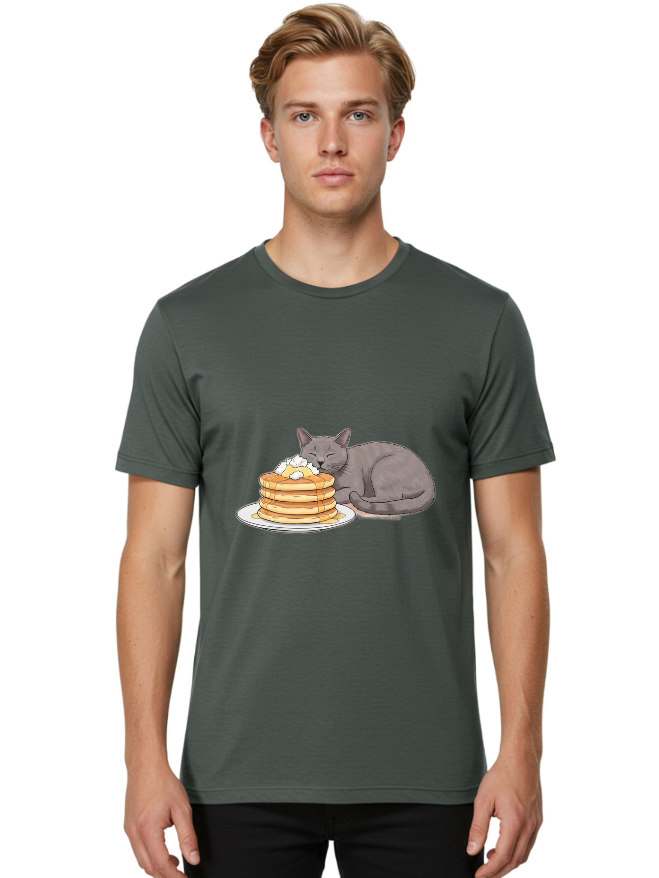 Cat-Sleeping-On-Pancakes-1 Men'S Graphic Tee, 100% Cotton, Comfortable Casual Summer Wear, Machine Washable, Vintage Camera, Old Camera, Antique Camera, Black Camera, Classic Photography, Photography Equipment, Nostalgic Device, Film Camera, Bak220