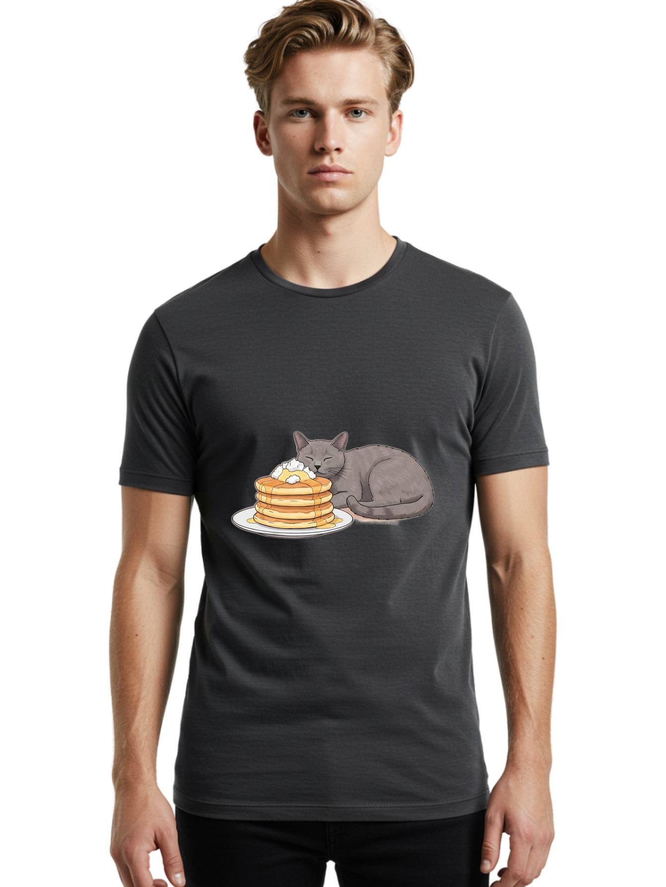 Cat-Sleeping-On-Pancakes-1 Men'S Graphic Tee, 100% Cotton, Comfortable Casual Summer Wear, Machine Washable, Vintage Camera, Old Camera, Antique Camera, Black Camera, Classic Photography, Photography Equipment, Nostalgic Device, Film Camera, Bak220