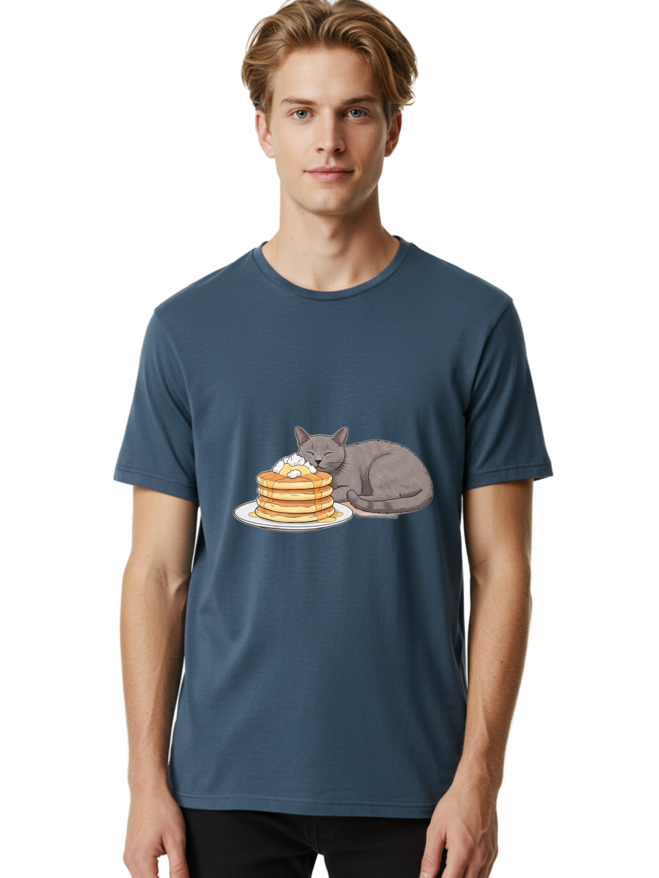 Cat-Sleeping-On-Pancakes-1 Men'S Graphic Tee, 100% Cotton, Comfortable Casual Summer Wear, Machine Washable, Vintage Camera, Old Camera, Antique Camera, Black Camera, Classic Photography, Photography Equipment, Nostalgic Device, Film Camera, Bak220
