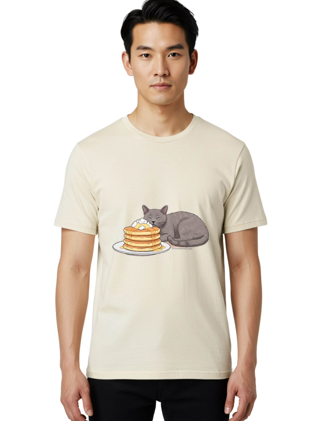 Cat-Sleeping-On-Pancakes-1 Men'S Graphic Tee, 100% Cotton, Comfortable Casual Summer Wear, Machine Washable, Vintage Camera, Old Camera, Antique Camera, Black Camera, Classic Photography, Photography Equipment, Nostalgic Device, Film Camera, Bak220