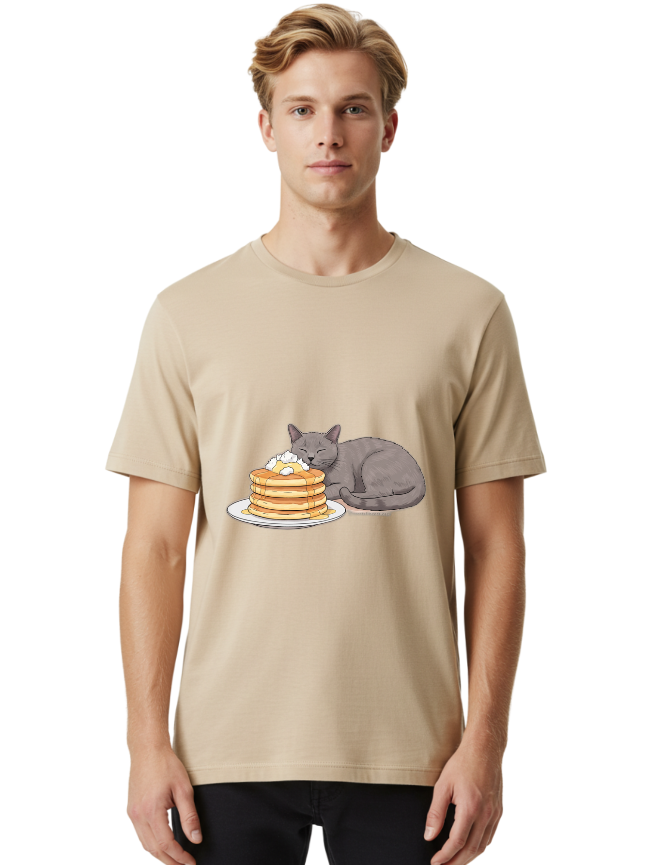 Cat-Sleeping-On-Pancakes-1 Men'S Graphic Tee, 100% Cotton, Comfortable Casual Summer Wear, Machine Washable, Vintage Camera, Old Camera, Antique Camera, Black Camera, Classic Photography, Photography Equipment, Nostalgic Device, Film Camera, Bak220