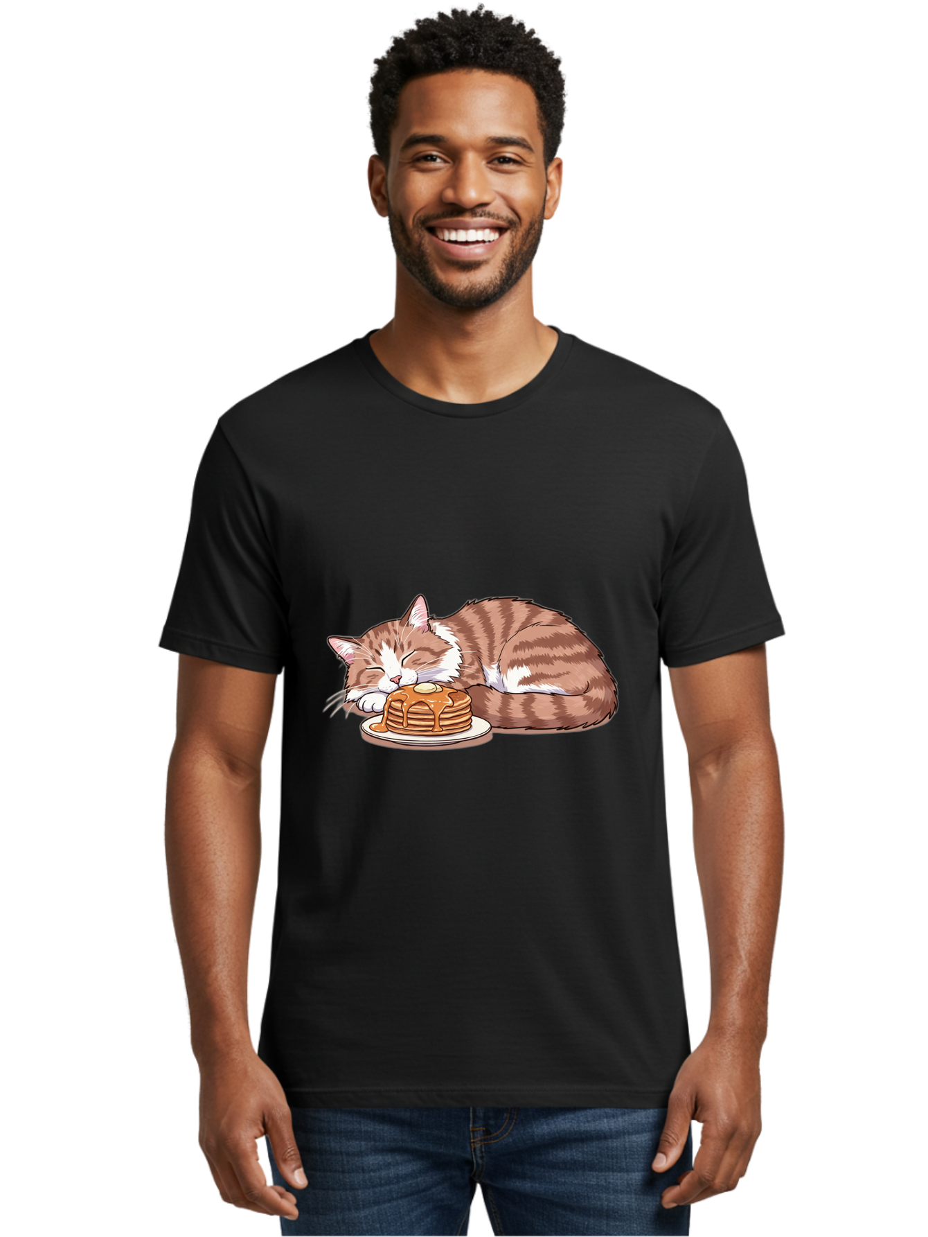 Cat-Sleeping-On-Pancakes-2 Men'S Graphic Tee, 100% Cotton, Comfortable Casual Summer Wear, Machine Washable, Vintage Camera, Old Camera, Antique Camera, Black Camera, Classic Photography, Photography Equipment, Nostalgic Device, Film Camera, Bak221