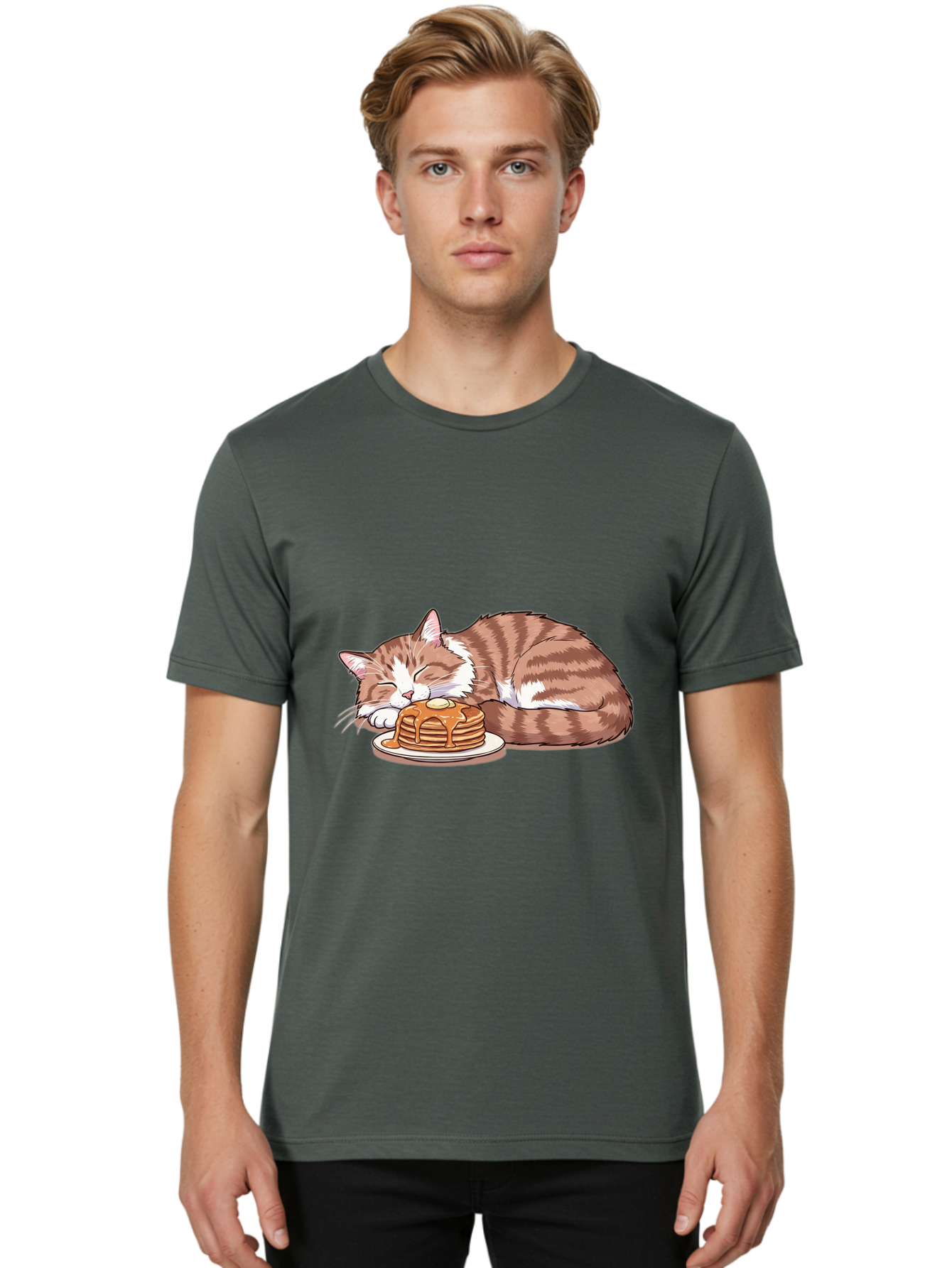 Cat-Sleeping-On-Pancakes-2 Men'S Graphic Tee, 100% Cotton, Comfortable Casual Summer Wear, Machine Washable, Vintage Camera, Old Camera, Antique Camera, Black Camera, Classic Photography, Photography Equipment, Nostalgic Device, Film Camera, Bak221