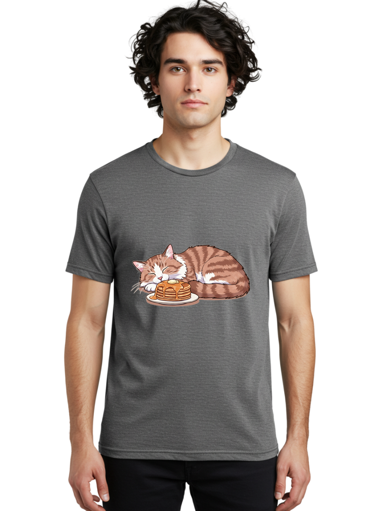 Cat-Sleeping-On-Pancakes-2 Men'S Graphic Tee, 100% Cotton, Comfortable Casual Summer Wear, Machine Washable, Vintage Camera, Old Camera, Antique Camera, Black Camera, Classic Photography, Photography Equipment, Nostalgic Device, Film Camera, Bak221