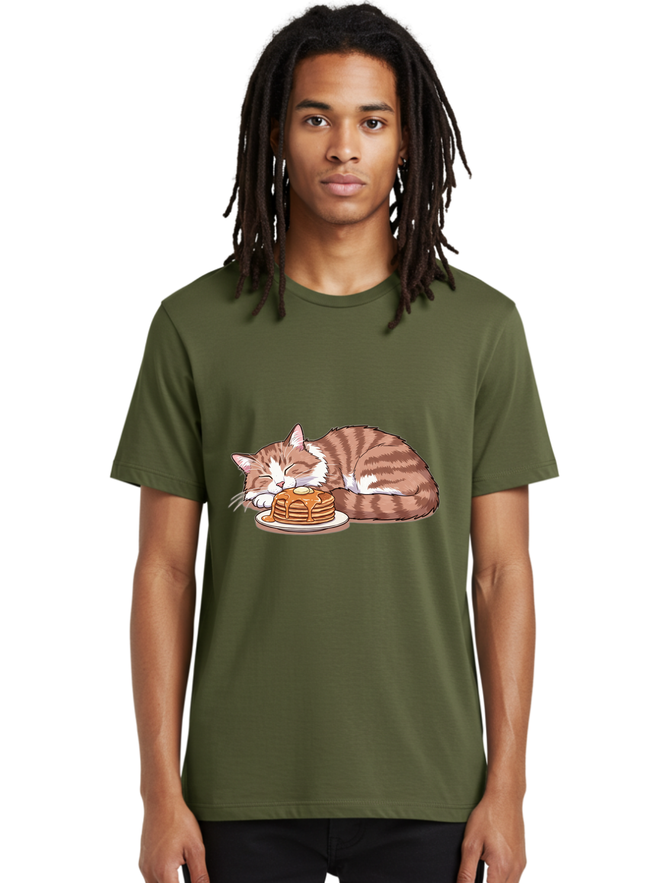 Cat-Sleeping-On-Pancakes-2 Men'S Graphic Tee, 100% Cotton, Comfortable Casual Summer Wear, Machine Washable, Vintage Camera, Old Camera, Antique Camera, Black Camera, Classic Photography, Photography Equipment, Nostalgic Device, Film Camera, Bak221