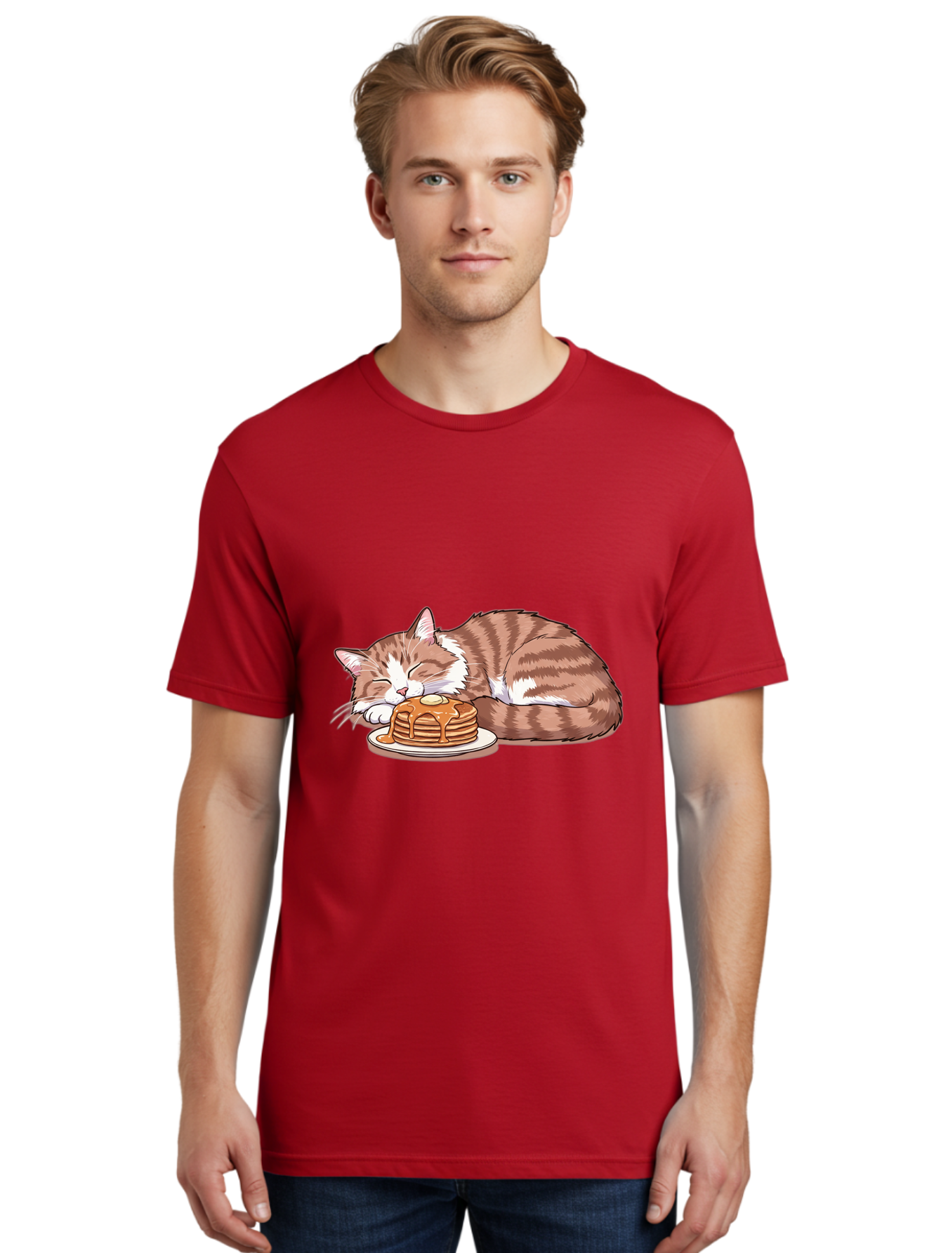 Cat-Sleeping-On-Pancakes-2 Men'S Graphic Tee, 100% Cotton, Comfortable Casual Summer Wear, Machine Washable, Vintage Camera, Old Camera, Antique Camera, Black Camera, Classic Photography, Photography Equipment, Nostalgic Device, Film Camera, Bak221