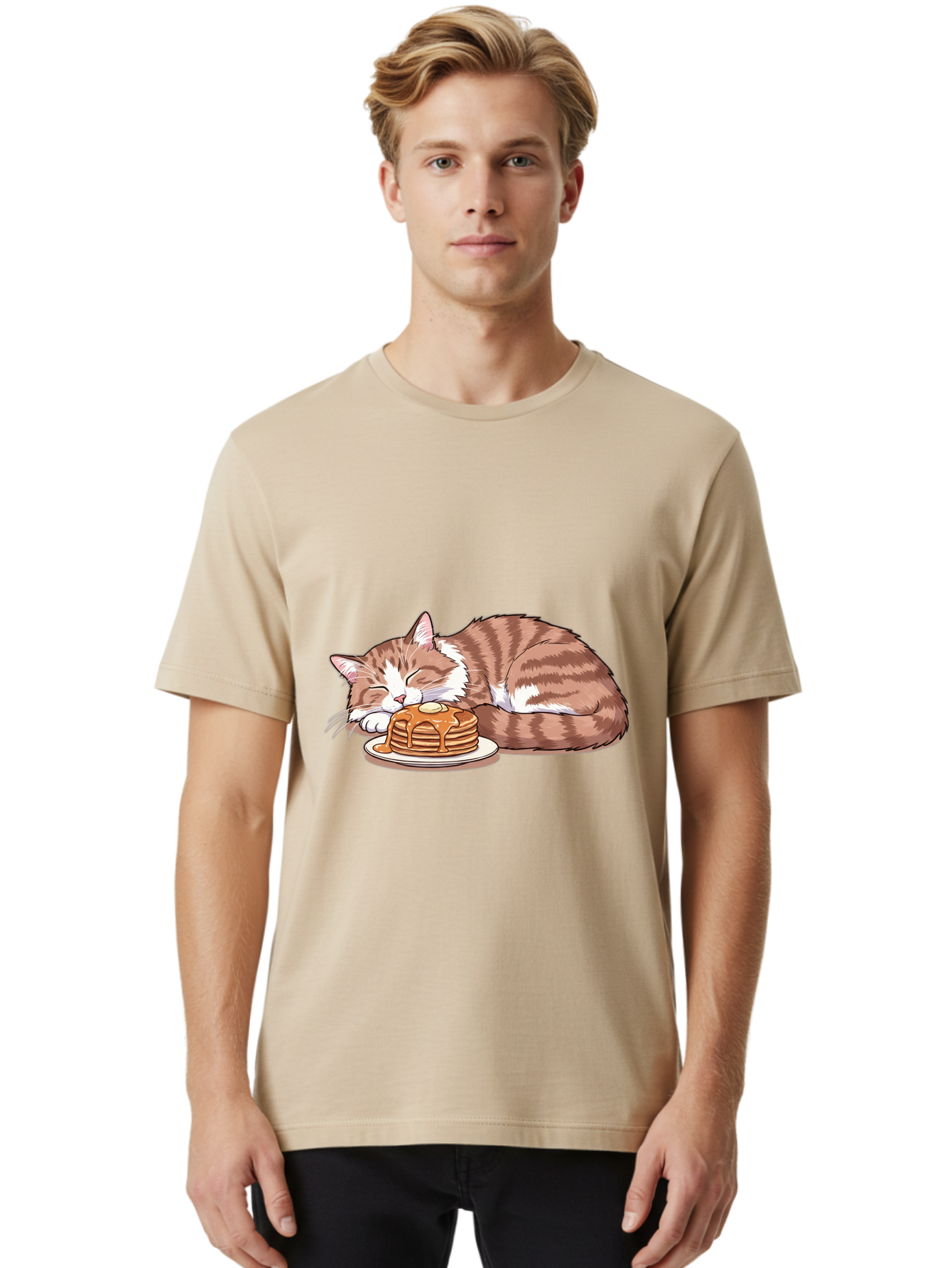 Cat-Sleeping-On-Pancakes-2 Men'S Graphic Tee, 100% Cotton, Comfortable Casual Summer Wear, Machine Washable, Vintage Camera, Old Camera, Antique Camera, Black Camera, Classic Photography, Photography Equipment, Nostalgic Device, Film Camera, Bak221