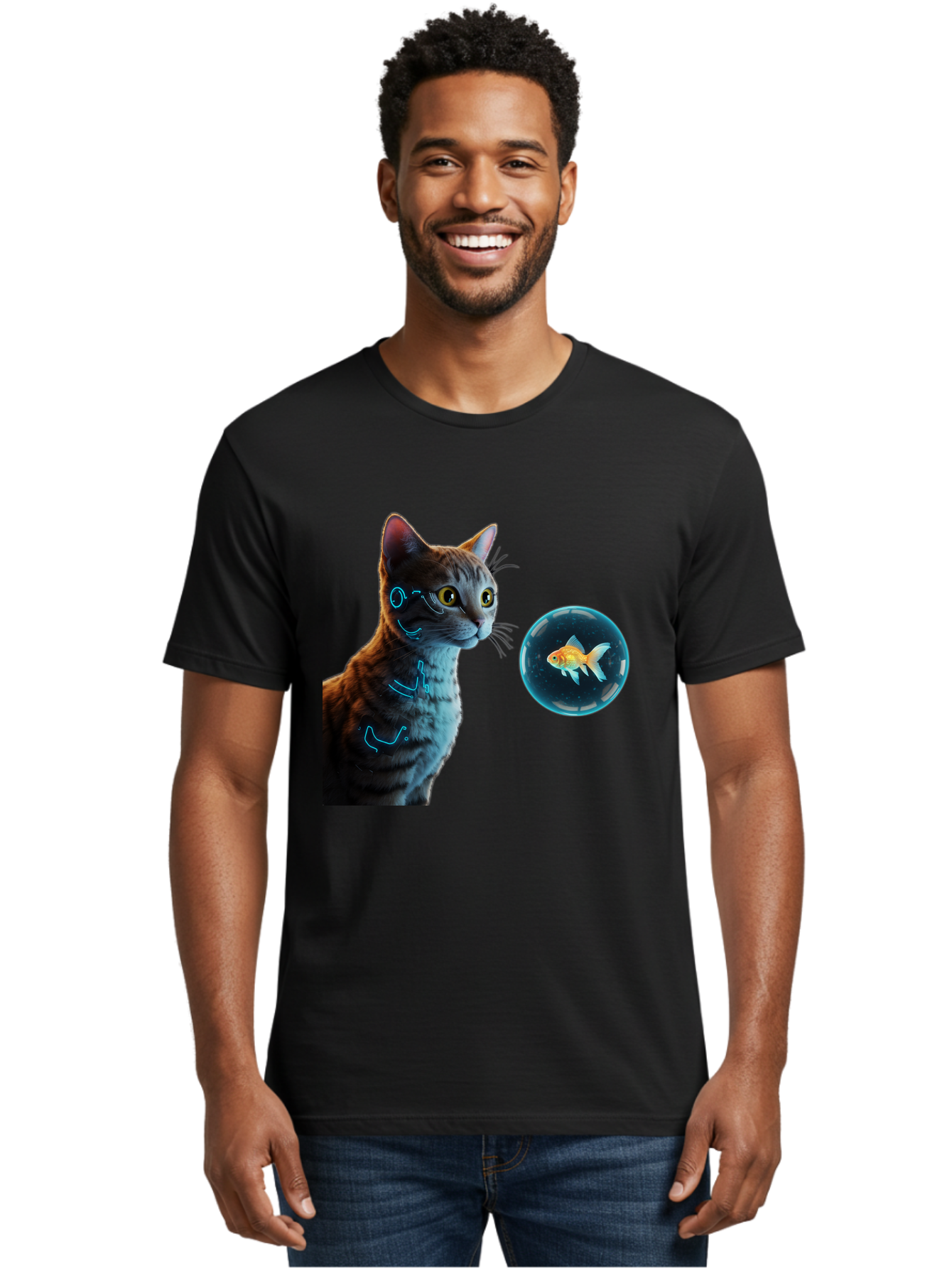 Cat-With-Fishbowl Men'S Graphic Tee, 100% Cotton, Comfortable Casual Summer Wear, Machine Washable, Vintage Camera, Old Camera, Antique Camera, Black Camera, Classic Photography, Photography Equipment, Nostalgic Device, Film Camera, Camera Art Bak223