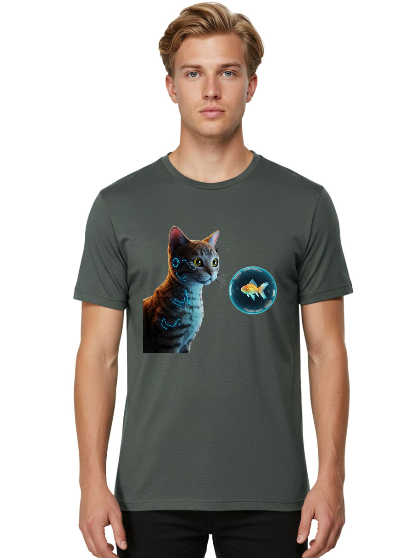 Cat-With-Fishbowl Men'S Graphic Tee, 100% Cotton, Comfortable Casual Summer Wear, Machine Washable, Vintage Camera, Old Camera, Antique Camera, Black Camera, Classic Photography, Photography Equipment, Nostalgic Device, Film Camera, Camera Art Bak223