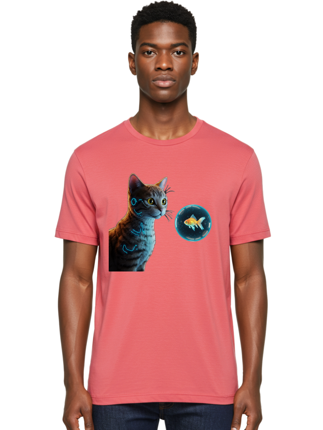 Cat-With-Fishbowl Men'S Graphic Tee, 100% Cotton, Comfortable Casual Summer Wear, Machine Washable, Vintage Camera, Old Camera, Antique Camera, Black Camera, Classic Photography, Photography Equipment, Nostalgic Device, Film Camera, Camera Art Bak223
