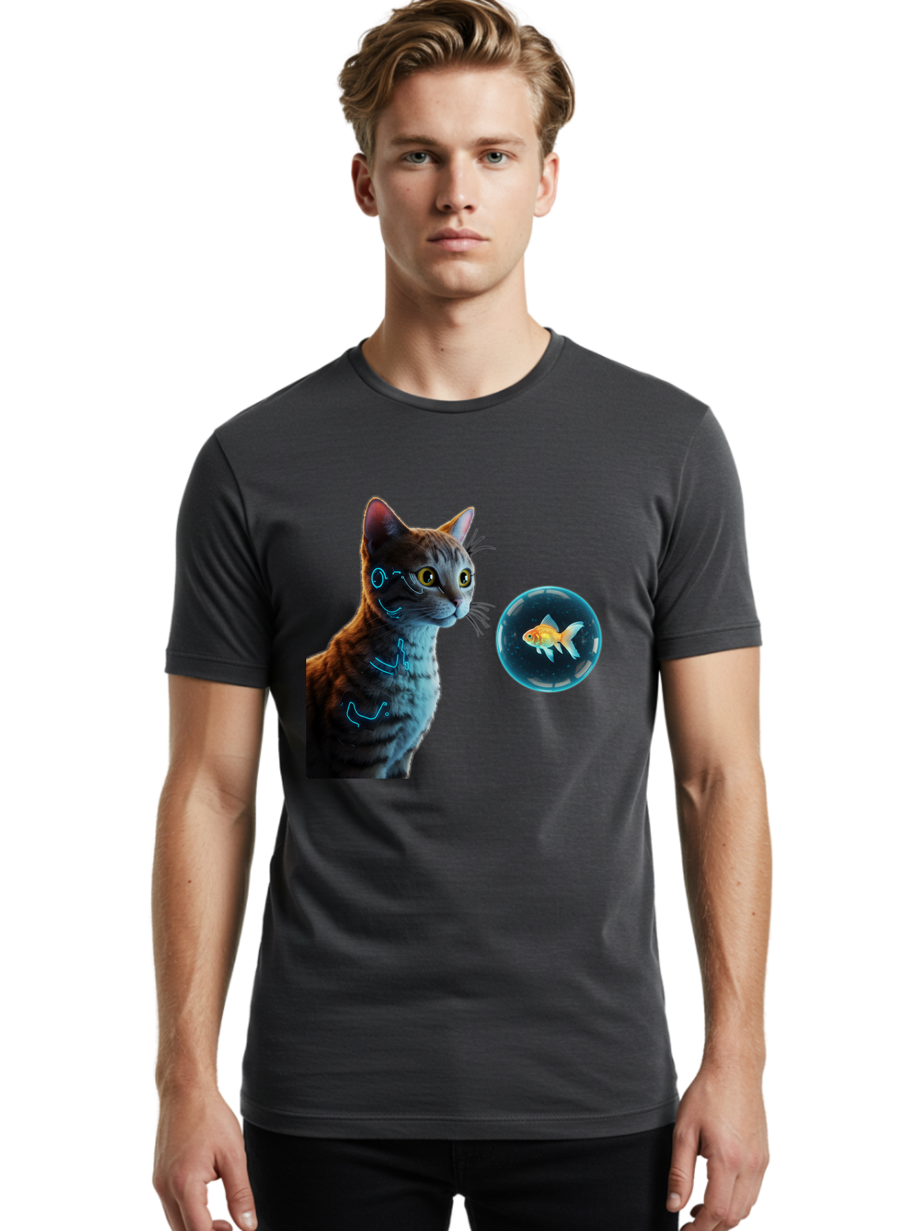 Cat-With-Fishbowl Men'S Graphic Tee, 100% Cotton, Comfortable Casual Summer Wear, Machine Washable, Vintage Camera, Old Camera, Antique Camera, Black Camera, Classic Photography, Photography Equipment, Nostalgic Device, Film Camera, Camera Art Bak223