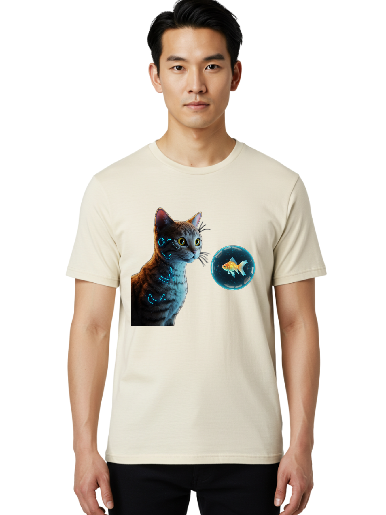 Cat-With-Fishbowl Men'S Graphic Tee, 100% Cotton, Comfortable Casual Summer Wear, Machine Washable, Vintage Camera, Old Camera, Antique Camera, Black Camera, Classic Photography, Photography Equipment, Nostalgic Device, Film Camera, Camera Art Bak223