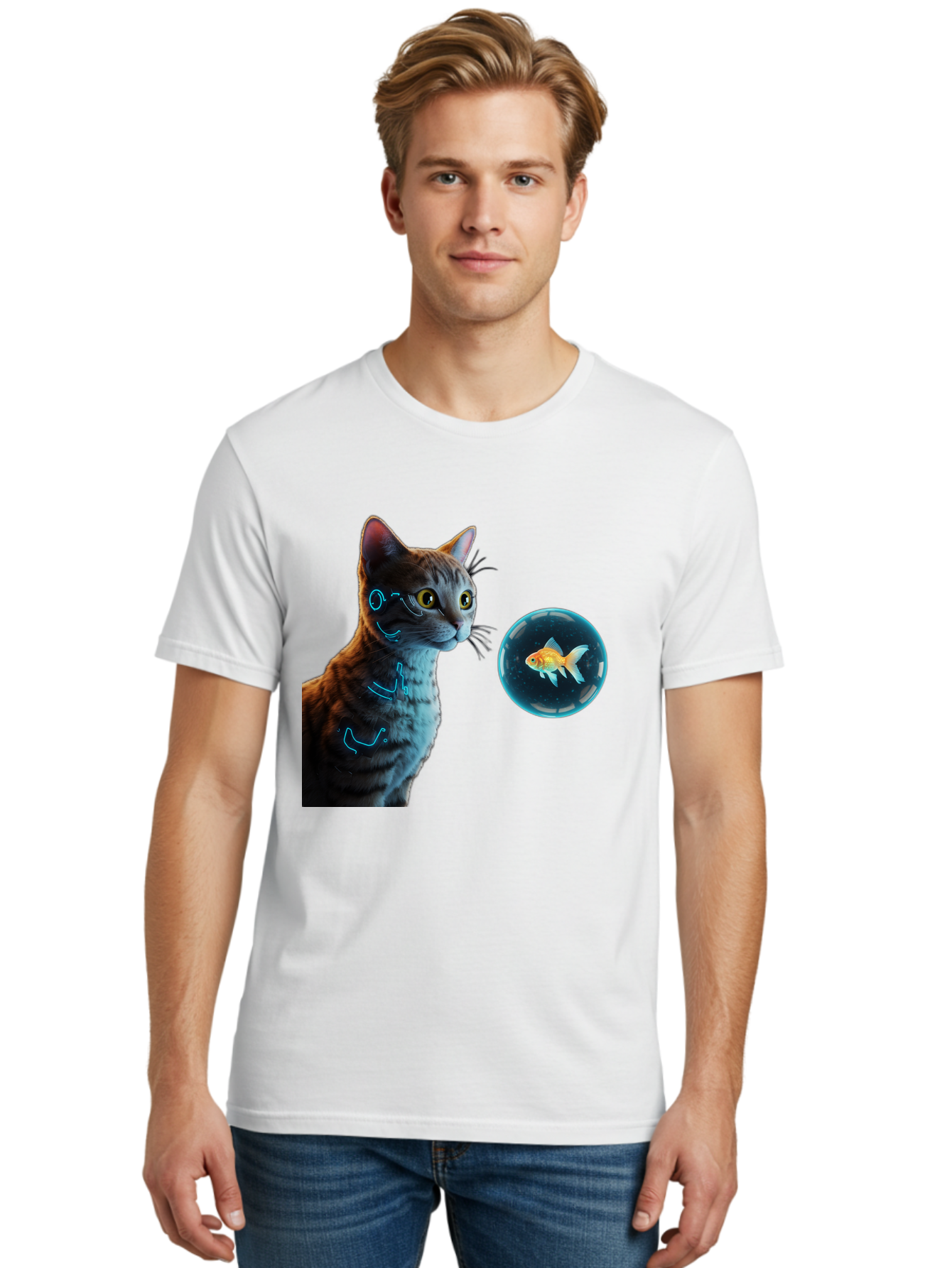 Cat-With-Fishbowl Men'S Graphic Tee, 100% Cotton, Comfortable Casual Summer Wear, Machine Washable, Vintage Camera, Old Camera, Antique Camera, Black Camera, Classic Photography, Photography Equipment, Nostalgic Device, Film Camera, Camera Art Bak223
