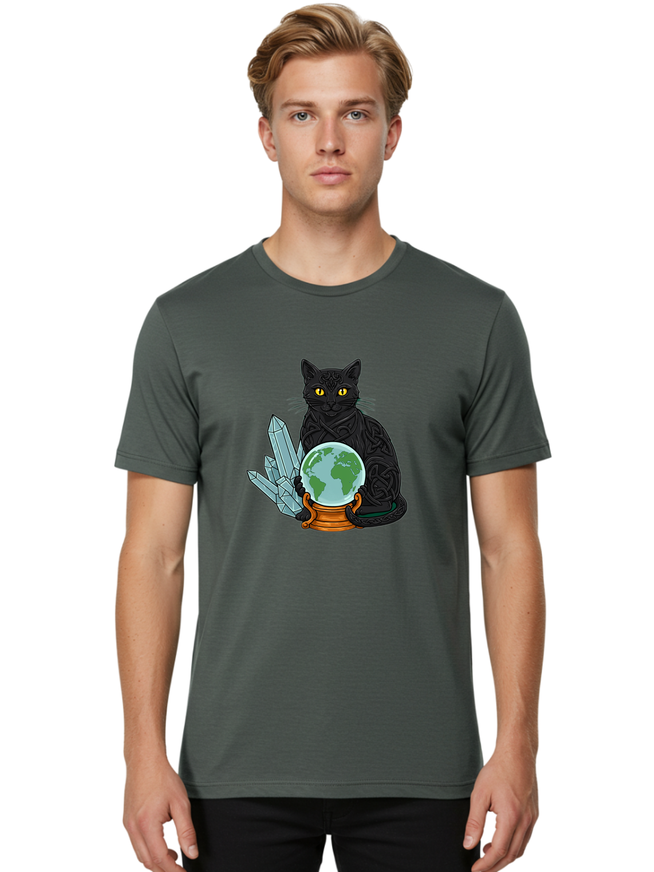 Celtic-Cat-With-Globe Men'S Graphic Tee, 100% Cotton, Comfortable Casual Summer Wear, Machine Washable, Vintage Camera, Old Camera, Antique Camera, Black Camera, Classic Photography, Photography Equipment, Nostalgic Device, Film Camera, Bak225