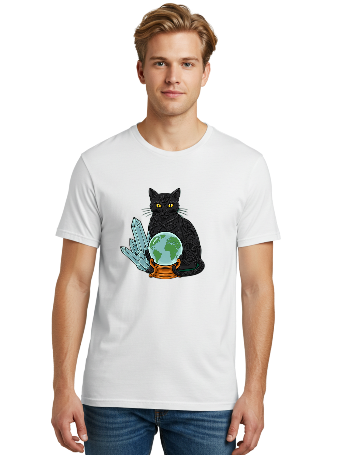 Celtic-Cat-With-Globe Men'S Graphic Tee, 100% Cotton, Comfortable Casual Summer Wear, Machine Washable, Vintage Camera, Old Camera, Antique Camera, Black Camera, Classic Photography, Photography Equipment, Nostalgic Device, Film Camera, Bak225