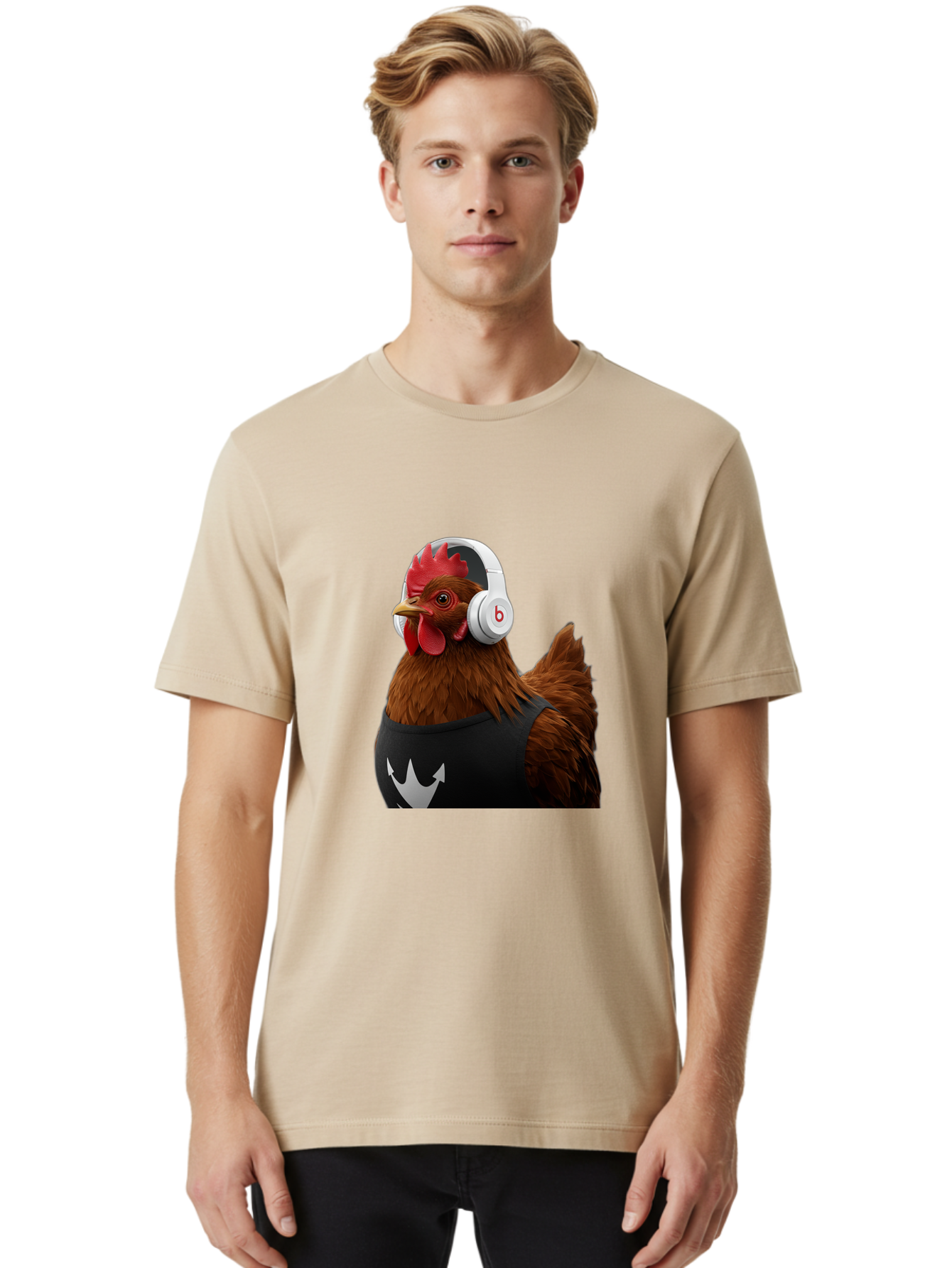 Chicken-With-Beats-Headphones Men'S Graphic Tee, 100% Cotton, Comfortable Casual Summer Wear, Machine Washable, Vintage Camera, Old Camera, Antique Camera, Black Camera, Classic Photography, Photography Equipment, Nostalgic Device, Bak243