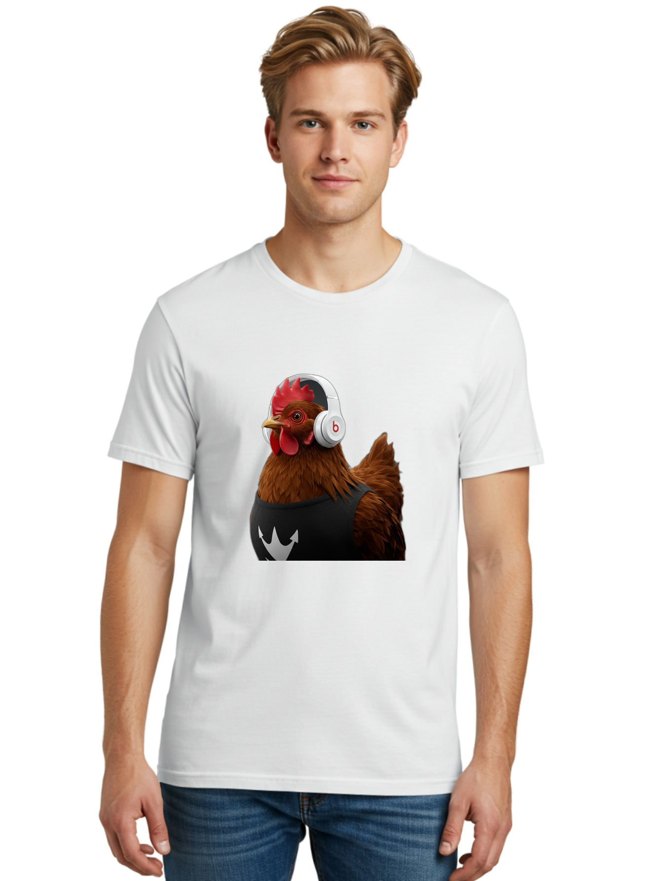 Chicken-With-Beats-Headphones Men'S Graphic Tee, 100% Cotton, Comfortable Casual Summer Wear, Machine Washable, Vintage Camera, Old Camera, Antique Camera, Black Camera, Classic Photography, Photography Equipment, Nostalgic Device, Bak243