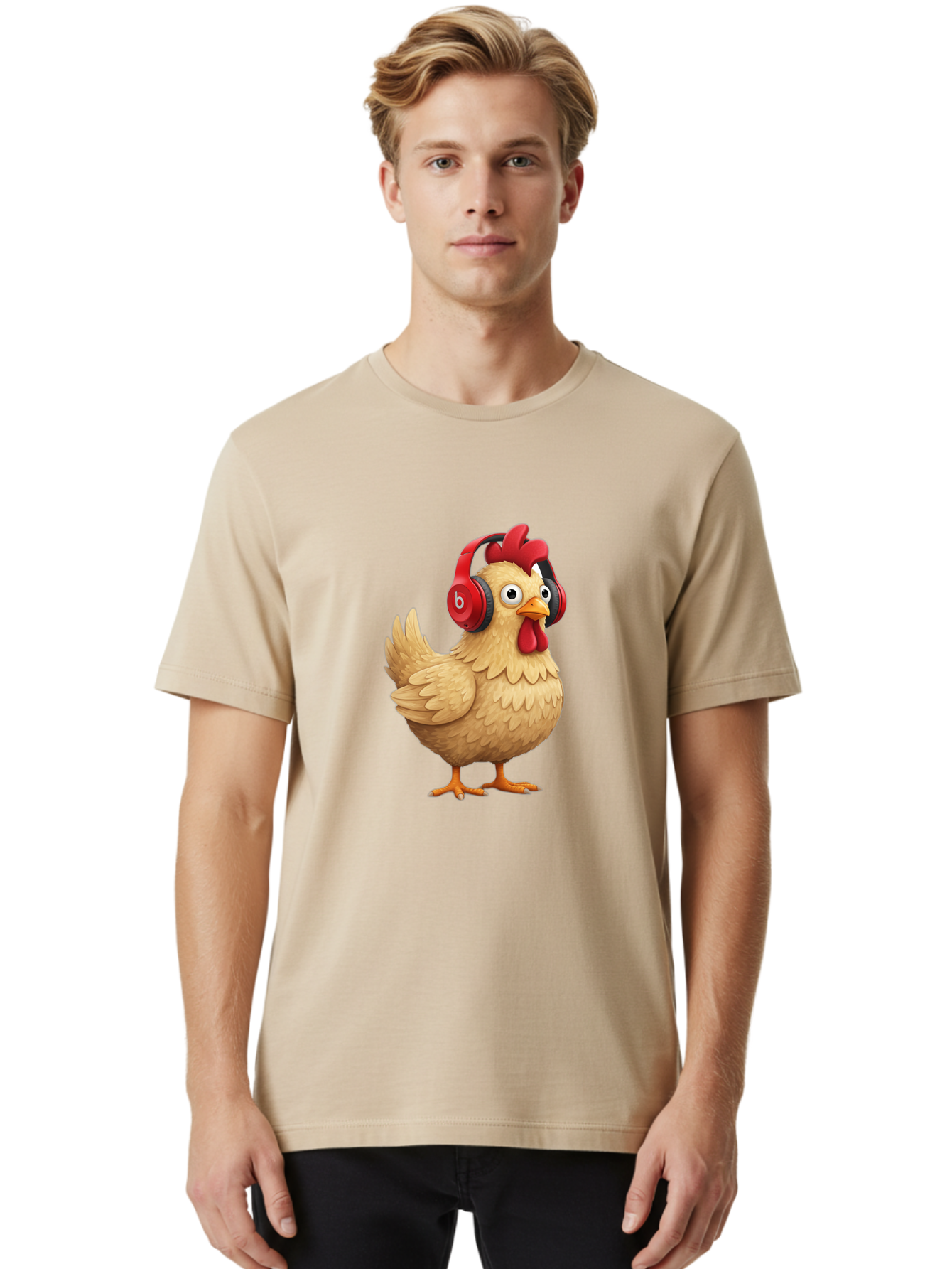 Clucking-Chicken-With-Headphones Men'S Graphic Tee, 100% Cotton, Comfortable Casual Summer Wear, Machine Washable, Vintage Camera, Old Camera, Antique Camera, Black Camera, Classic Photography, Photography Equipment, Nostalgic Device, Bak274