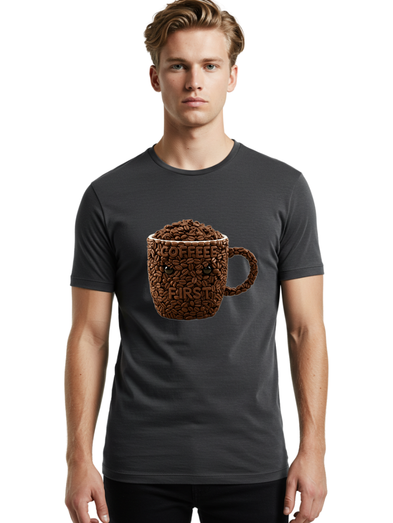 Coffee-First-2 Men'S Graphic Tee, 100% Cotton, Comfortable Casual Summer Wear, Machine Washable, Vintage Camera, Old Camera, Antique Camera, Black Camera, Classic Photography, Photography Equipment, Nostalgic Device, Film Camera, Camera Art Bak280
