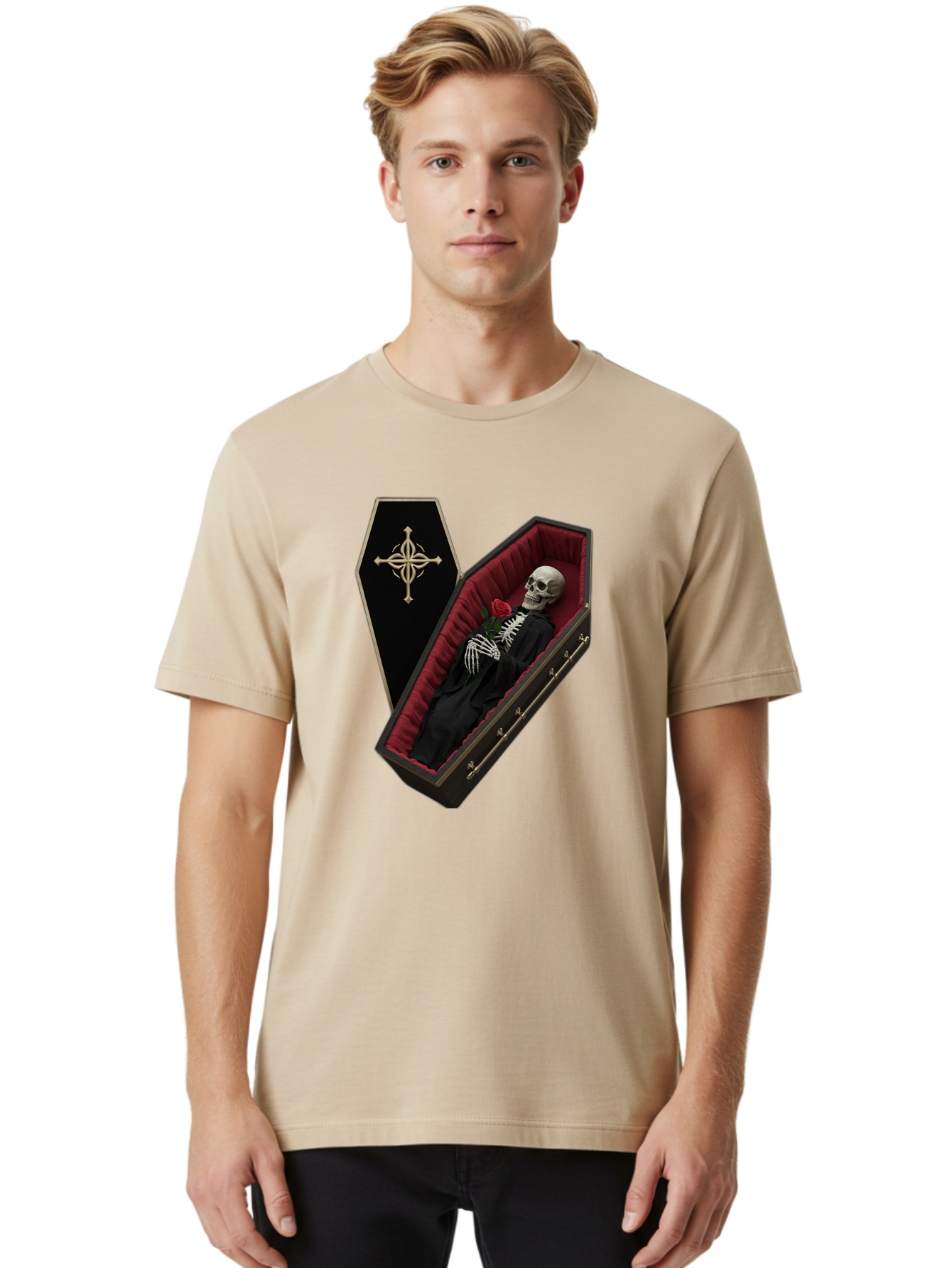 Coffin-Skeleton Men'S Graphic Tee, 100% Cotton, Comfortable Casual Summer Wear, Machine Washable, Vintage Camera, Old Camera, Antique Camera, Black Camera, Classic Photography, Photography Equipment, Nostalgic Device, Film Camera, Camera Art Bak285