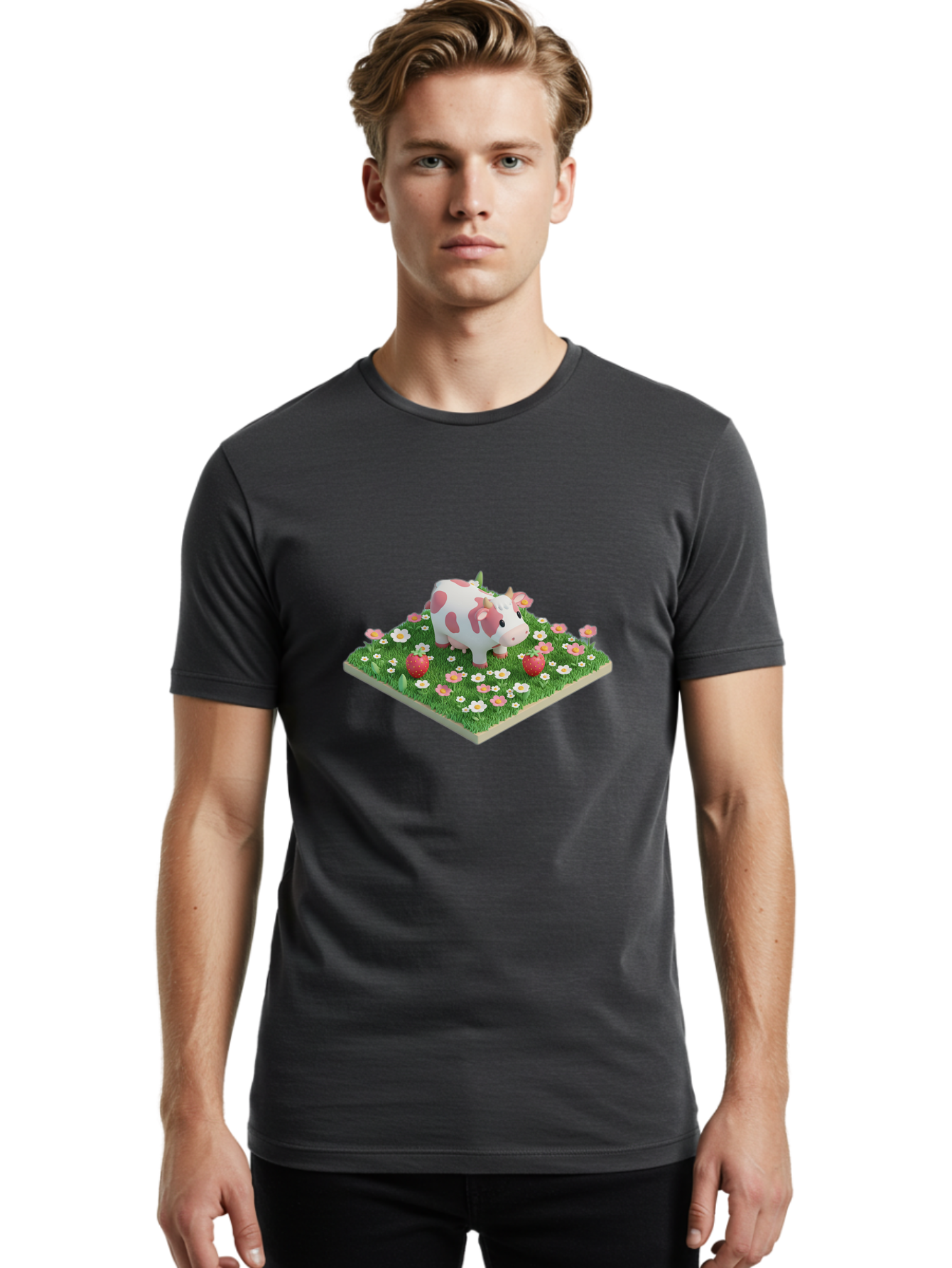 Cow-And-Flowers Men'S Graphic Tee, 100% Cotton, Comfortable Casual Summer Wear, Machine Washable, Vintage Camera, Old Camera, Antique Camera, Black Camera, Classic Photography, Photography Equipment, Nostalgic Device, Film Camera, Camera Art Bak298