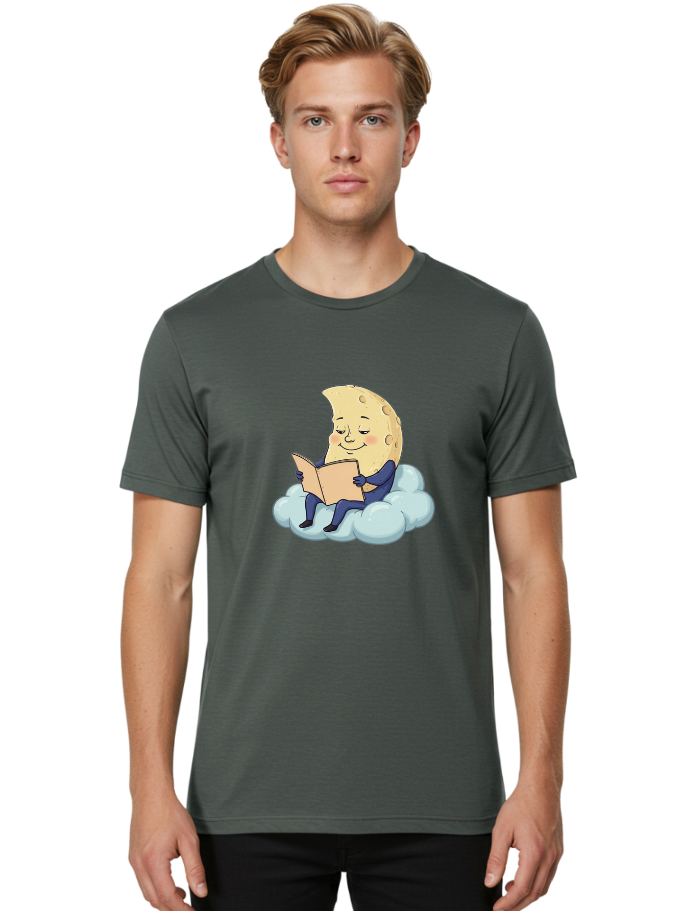 Crescent-Moon-Reading-1 Men'S Graphic Tee, 100% Cotton, Comfortable Casual Summer Wear, Machine Washable, Vintage Camera, Old Camera, Antique Camera, Black Camera, Classic Photography, Photography Equipment, Nostalgic Device, Film Camera, Bak317