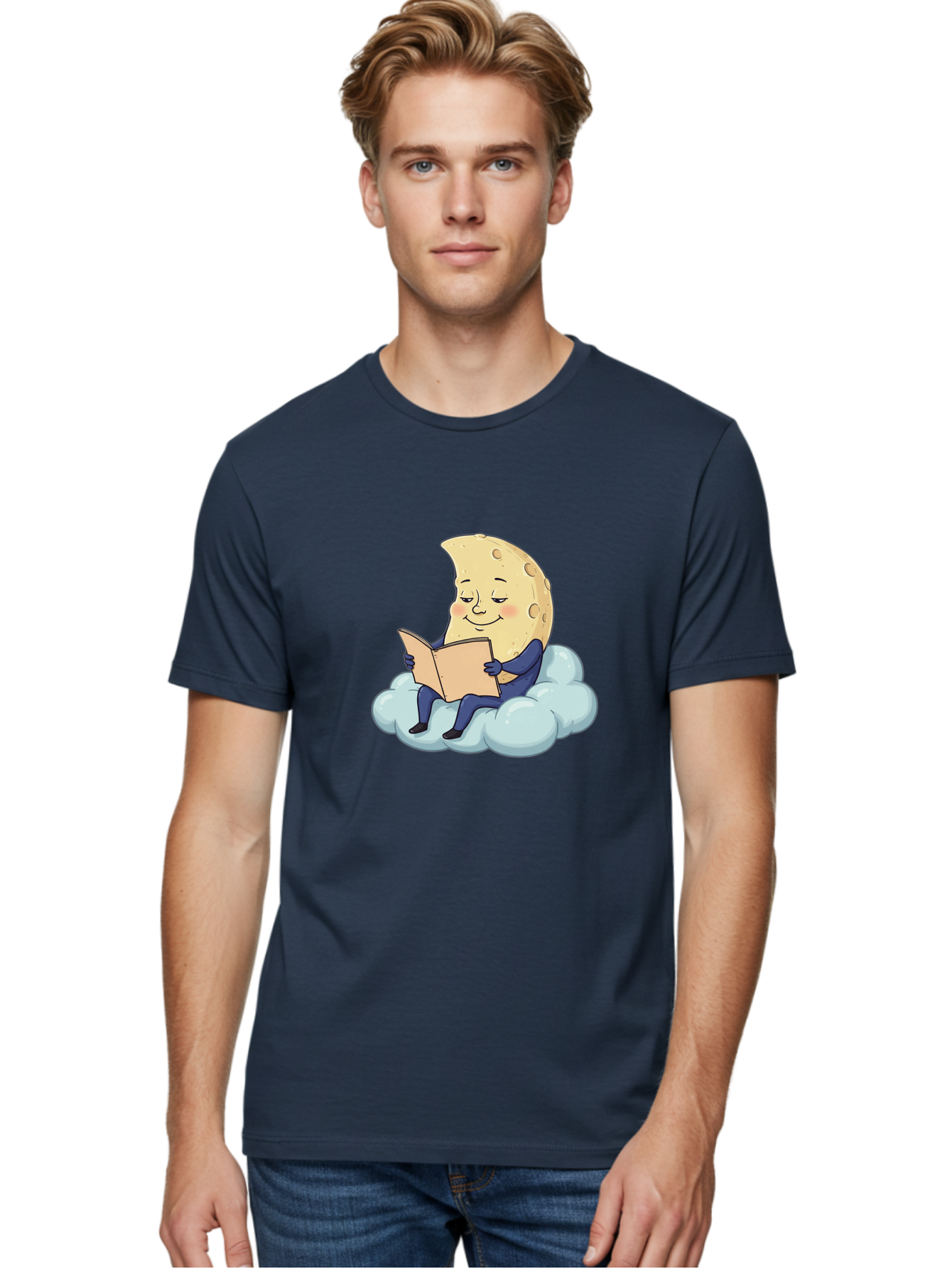 Crescent-Moon-Reading-1 Men'S Graphic Tee, 100% Cotton, Comfortable Casual Summer Wear, Machine Washable, Vintage Camera, Old Camera, Antique Camera, Black Camera, Classic Photography, Photography Equipment, Nostalgic Device, Film Camera, Bak317