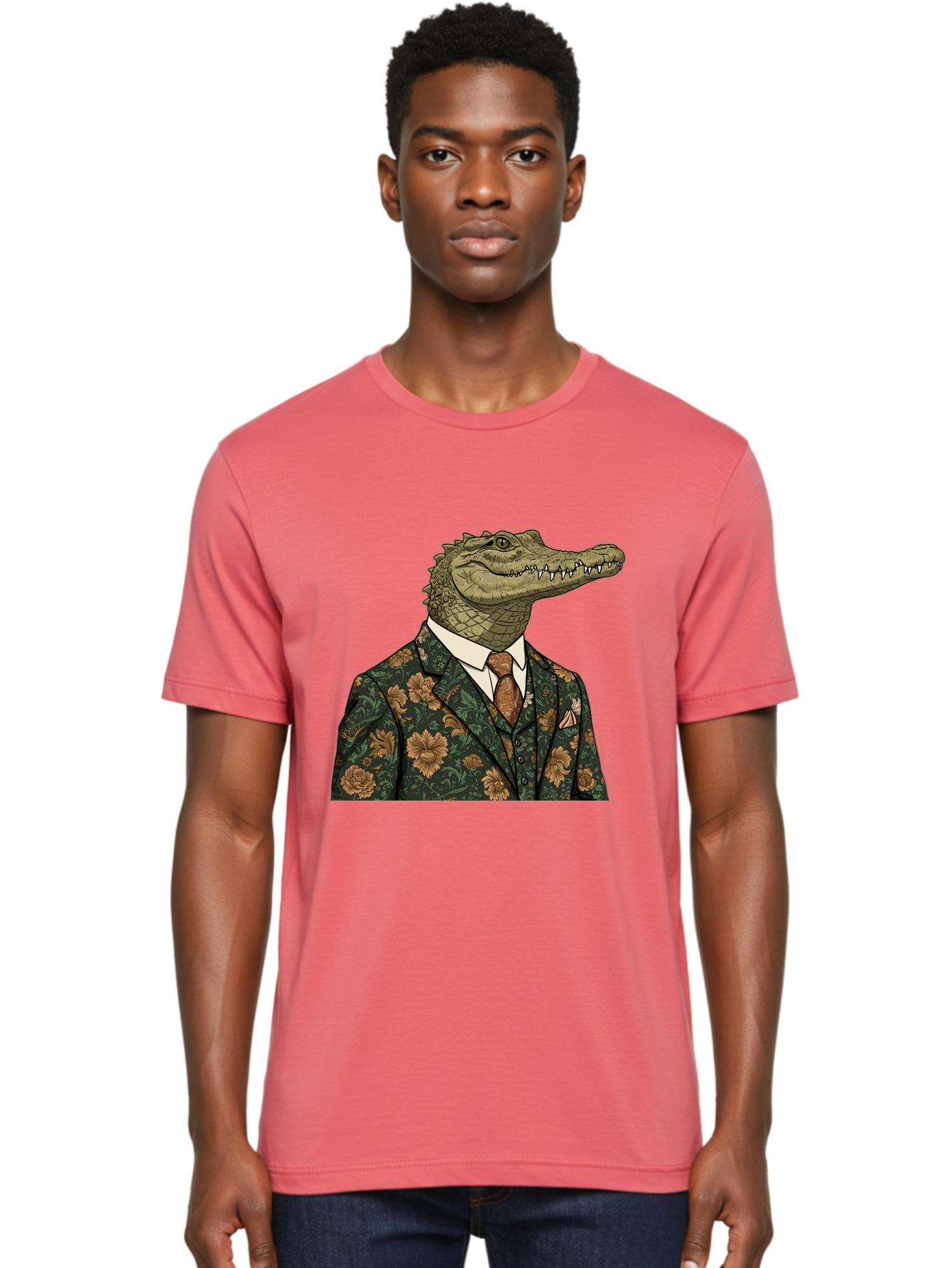 Crocodile-In-Floral-Suit Men'S Graphic Tee, 100% Cotton, Comfortable Casual Summer Wear, Machine Washable, Vintage Camera, Old Camera, Antique Camera, Black Camera, Classic Photography, Photography Equipment, Nostalgic Device, Film Camera, Bak322