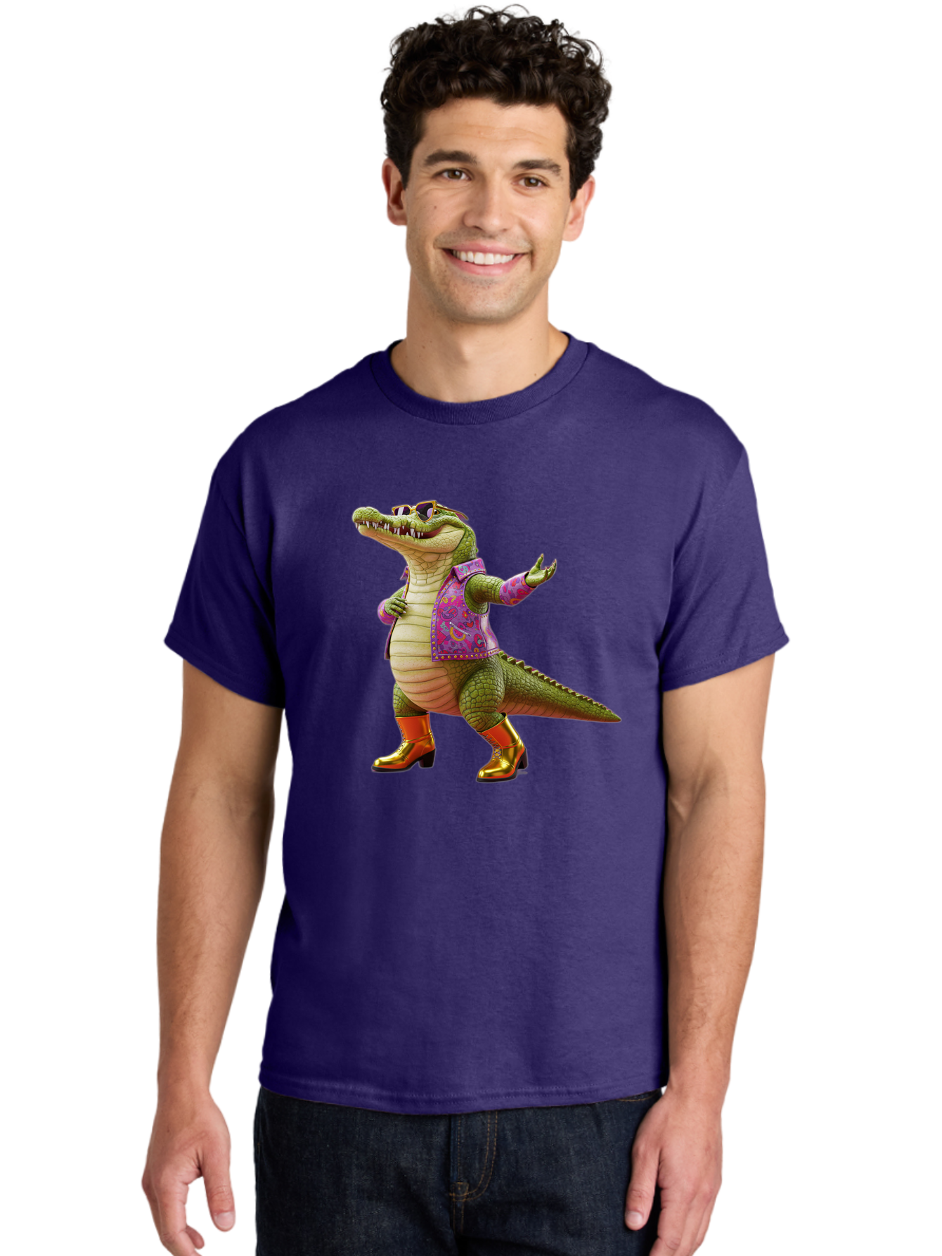 Crocodile-In-Purple-Jacket Men'S Graphic Tee, 100% Cotton, Comfortable Casual Summer Wear, Machine Washable, Vintage Camera, Old Camera, Antique Camera, Black Camera, Classic Photography, Photography Equipment, Nostalgic Device, Film Camera, Bak323