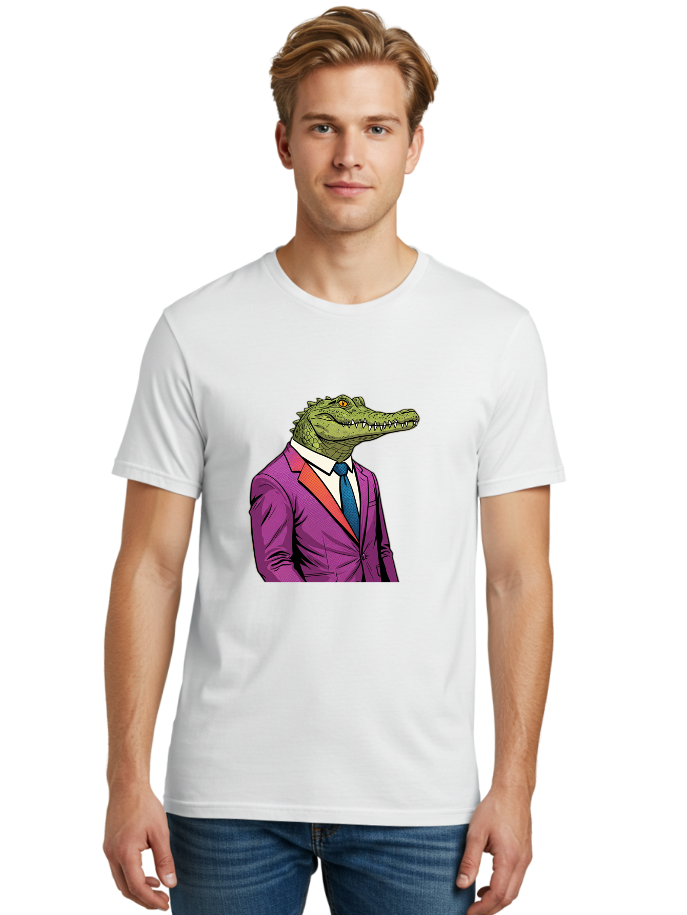 Crocodile-In-Suit-2 Men'S Graphic Tee, 100% Cotton, Comfortable Casual Summer Wear, Machine Washable, Vintage Camera, Old Camera, Antique Camera, Black Camera, Classic Photography, Photography Equipment, Nostalgic Device, Film Camera, Bak326