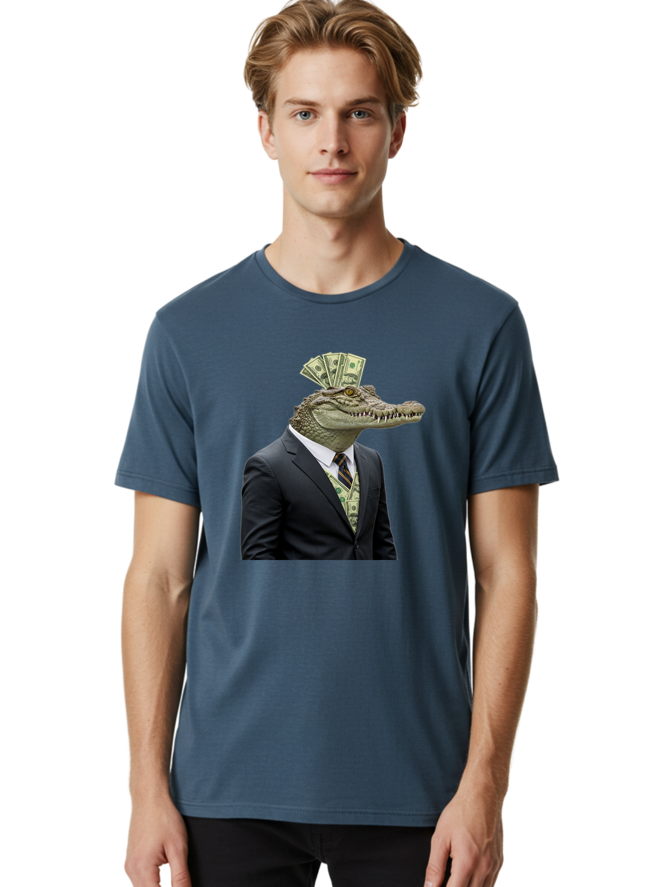 Crocodile-In-Suit-4 Men'S Graphic Tee, 100% Cotton, Comfortable Casual Summer Wear, Machine Washable, Vintage Camera, Old Camera, Antique Camera, Black Camera, Classic Photography, Photography Equipment, Nostalgic Device, Film Camera, Bak328