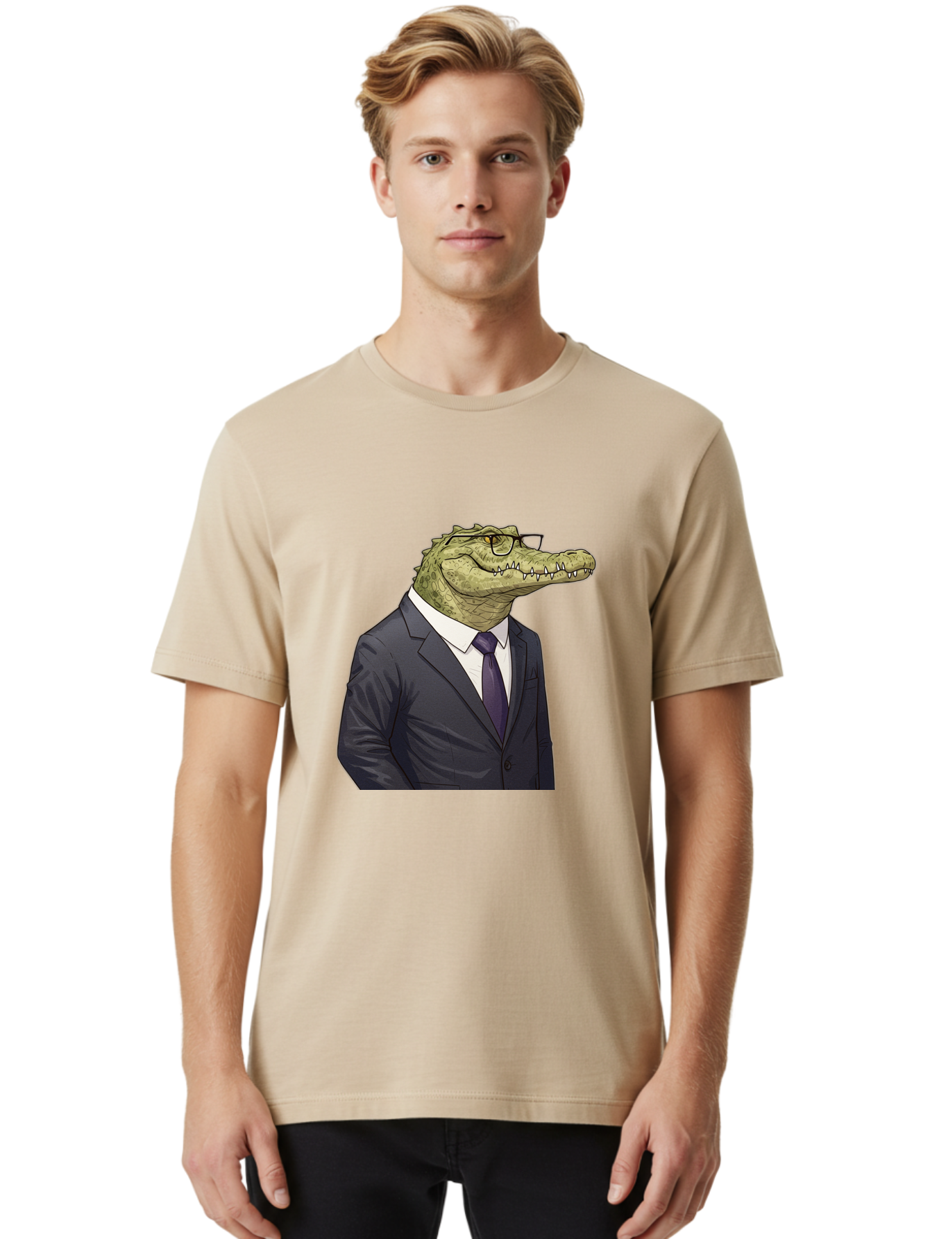 Crocodile-In-Suit-6 Men'S Graphic Tee, 100% Cotton, Comfortable Casual Summer Wear, Machine Washable, Vintage Camera, Old Camera, Antique Camera, Black Camera, Classic Photography, Photography Equipment, Nostalgic Device, Film Camera, Bak330