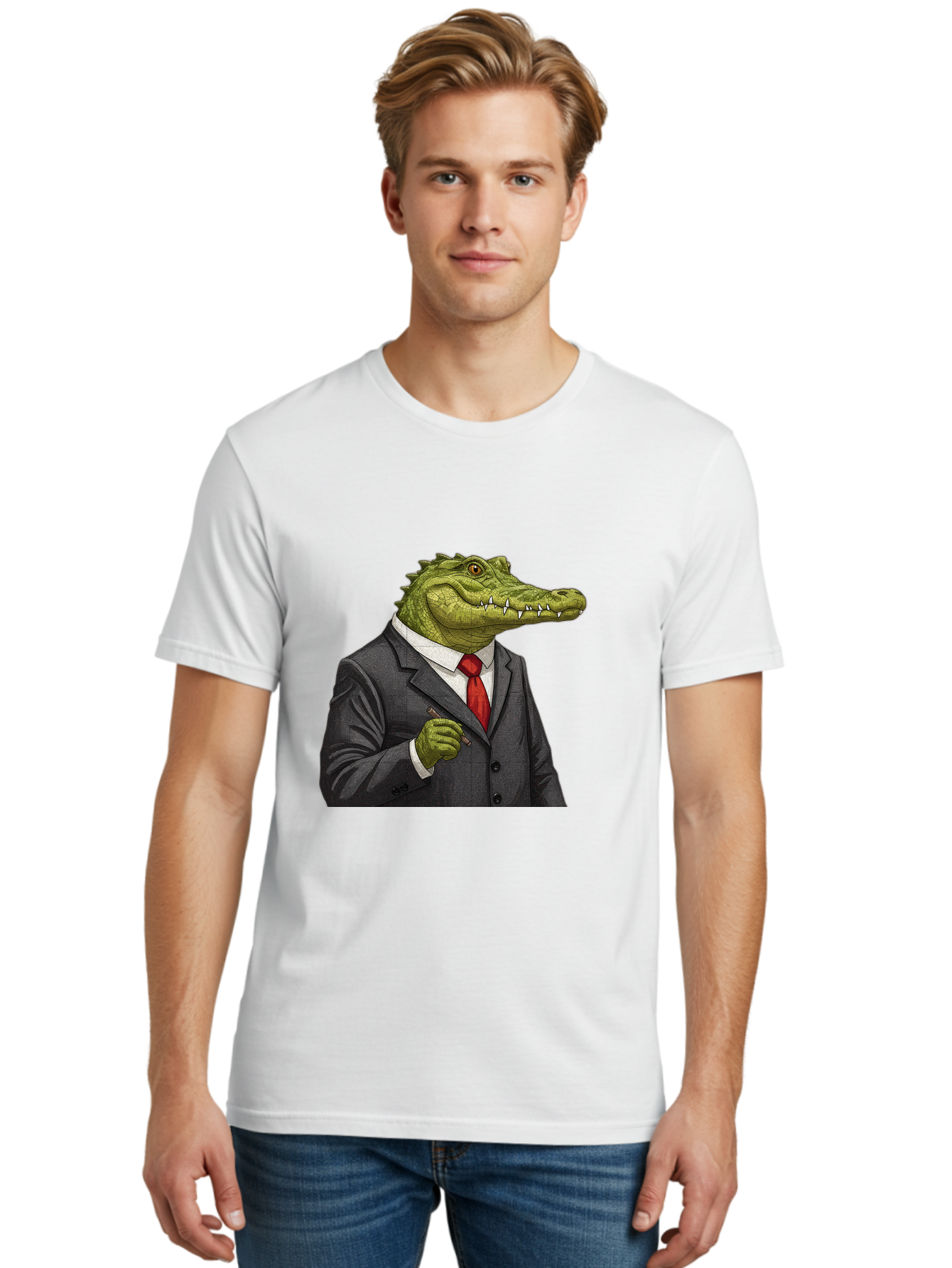 Crocodile-In-Suit-8 Men'S Graphic Tee, 100% Cotton, Comfortable Casual Summer Wear, Machine Washable, Vintage Camera, Old Camera, Antique Camera, Black Camera, Classic Photography, Photography Equipment, Nostalgic Device, Film Camera, Bak332